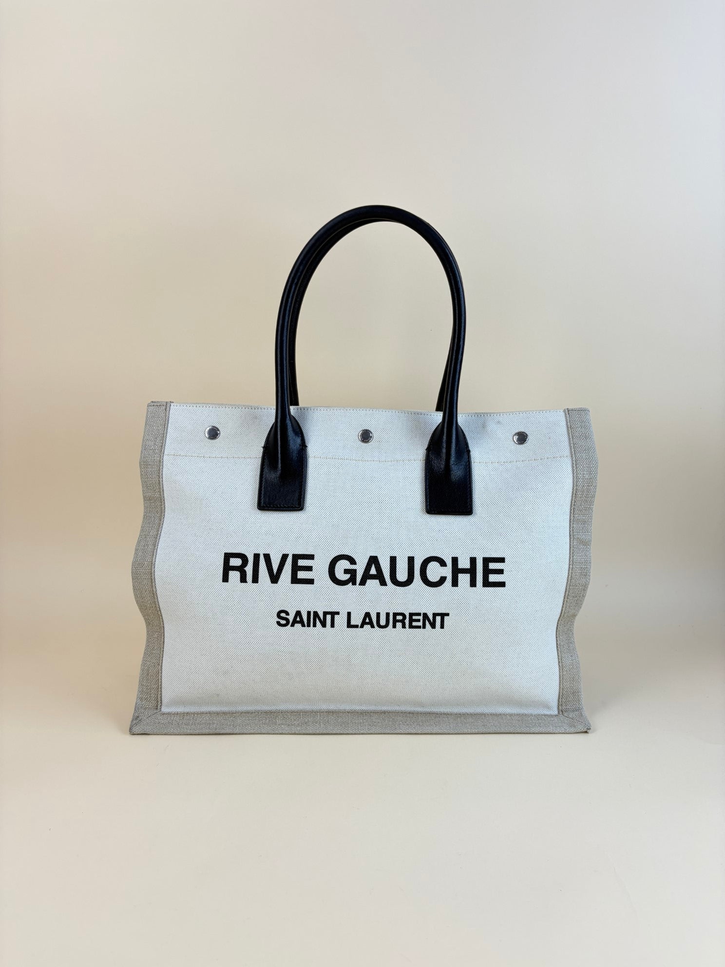 YSL Bicolor Linen Small Rive Gauche Greggio Tote Bag