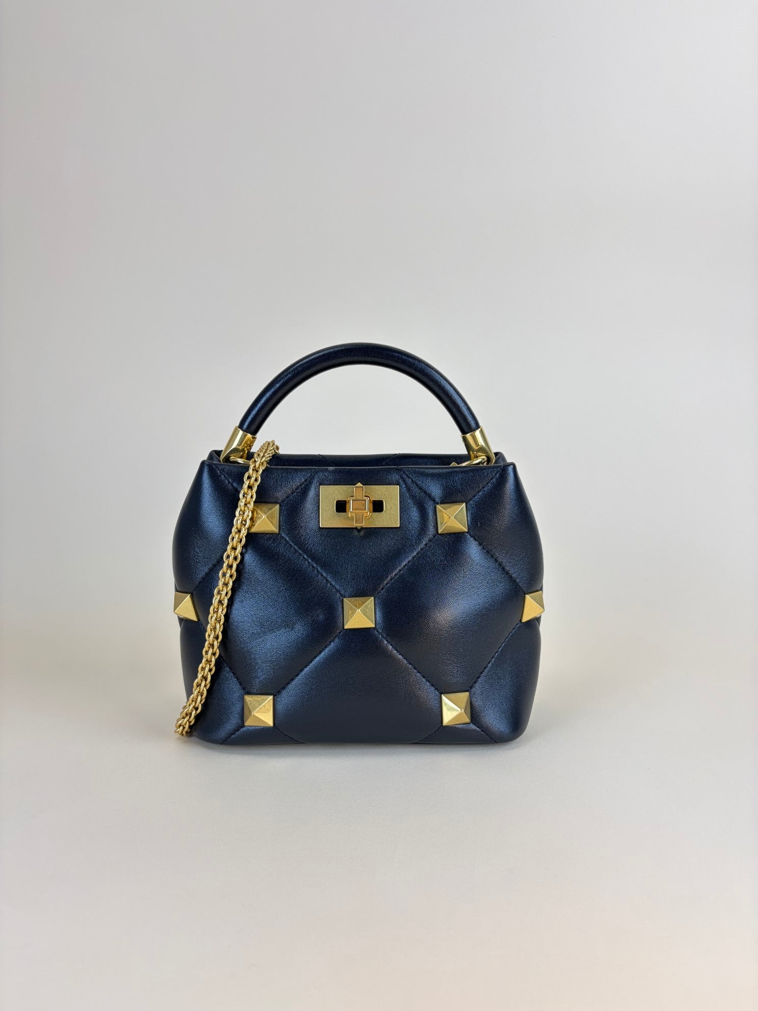 Valentino Black Roman Stud Small Top Handle Bag