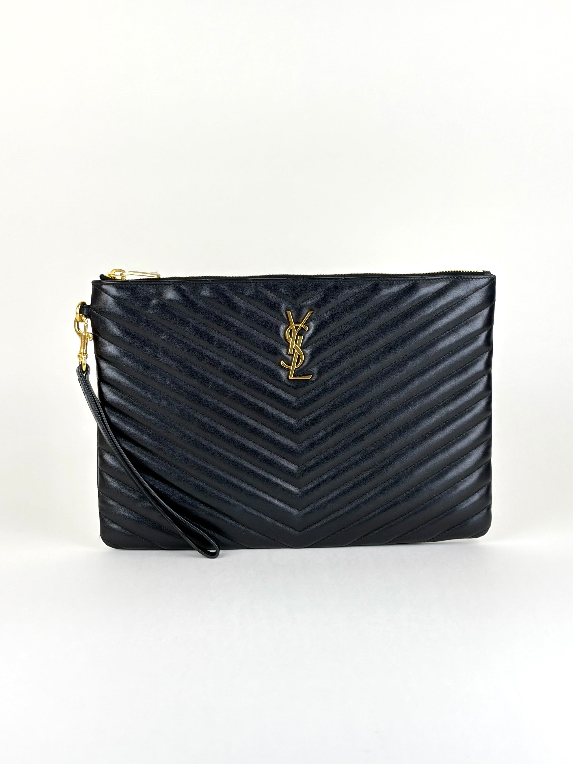 ysl black Cassandra matelassé tablet pouch