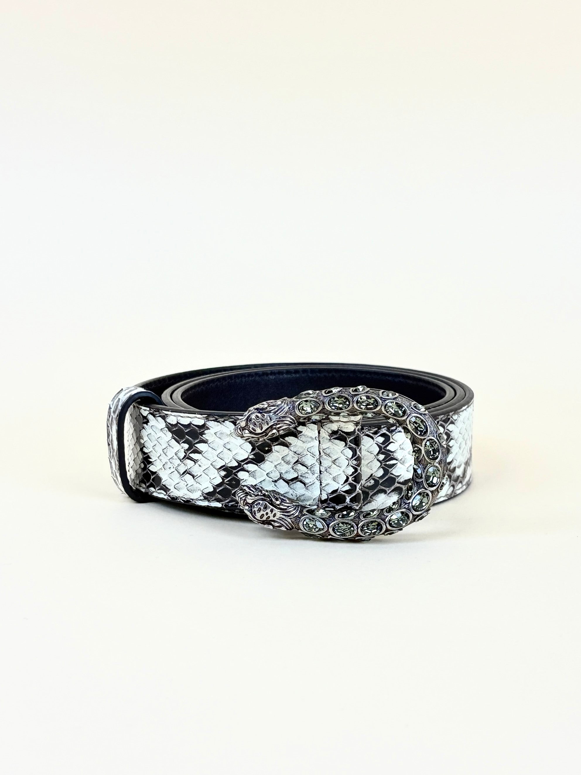Gucci snakeskin belt with crystal Dionysus buckle