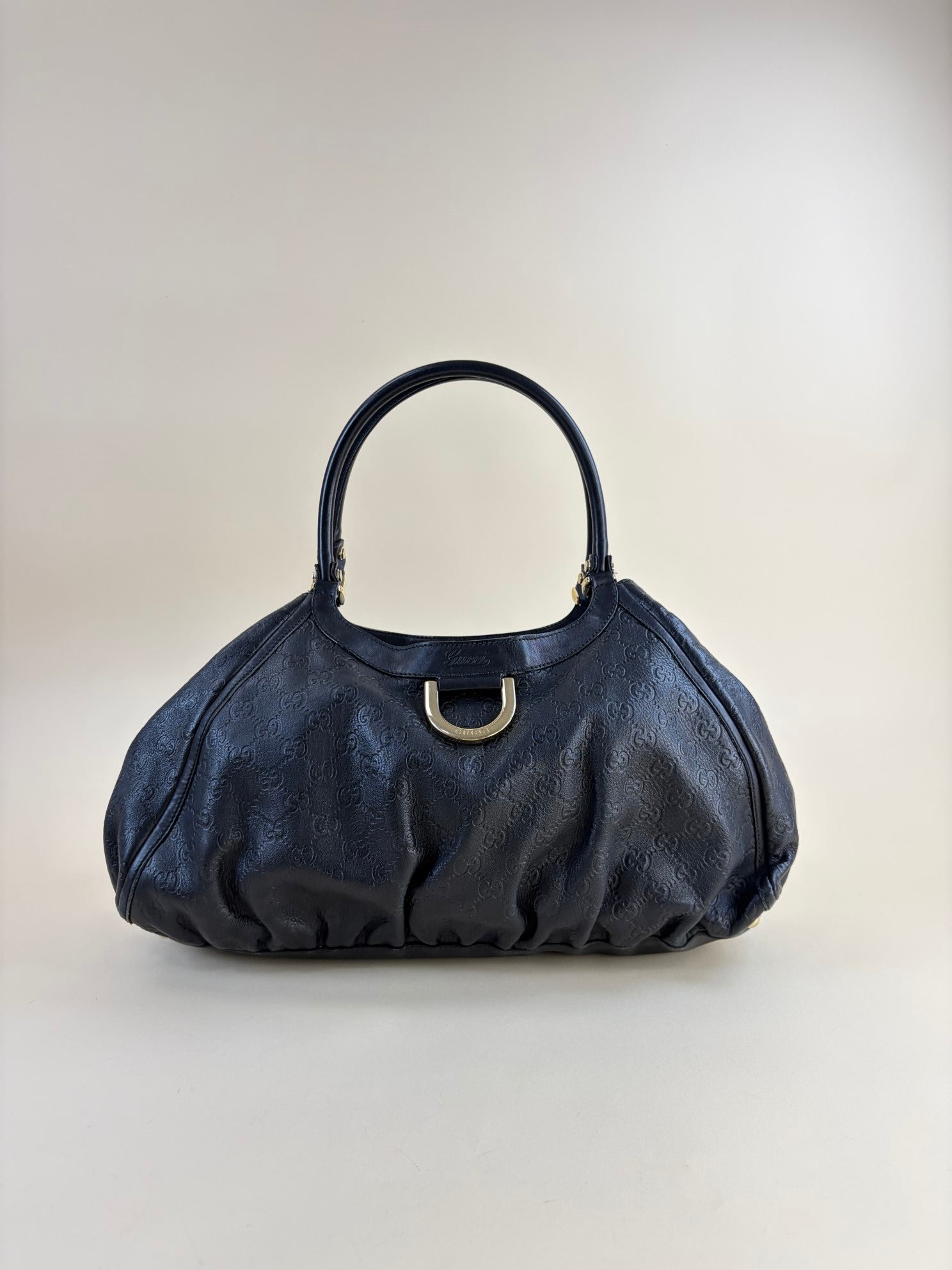 Gucci Black Guccissima D-Ring Hobo Large Bag