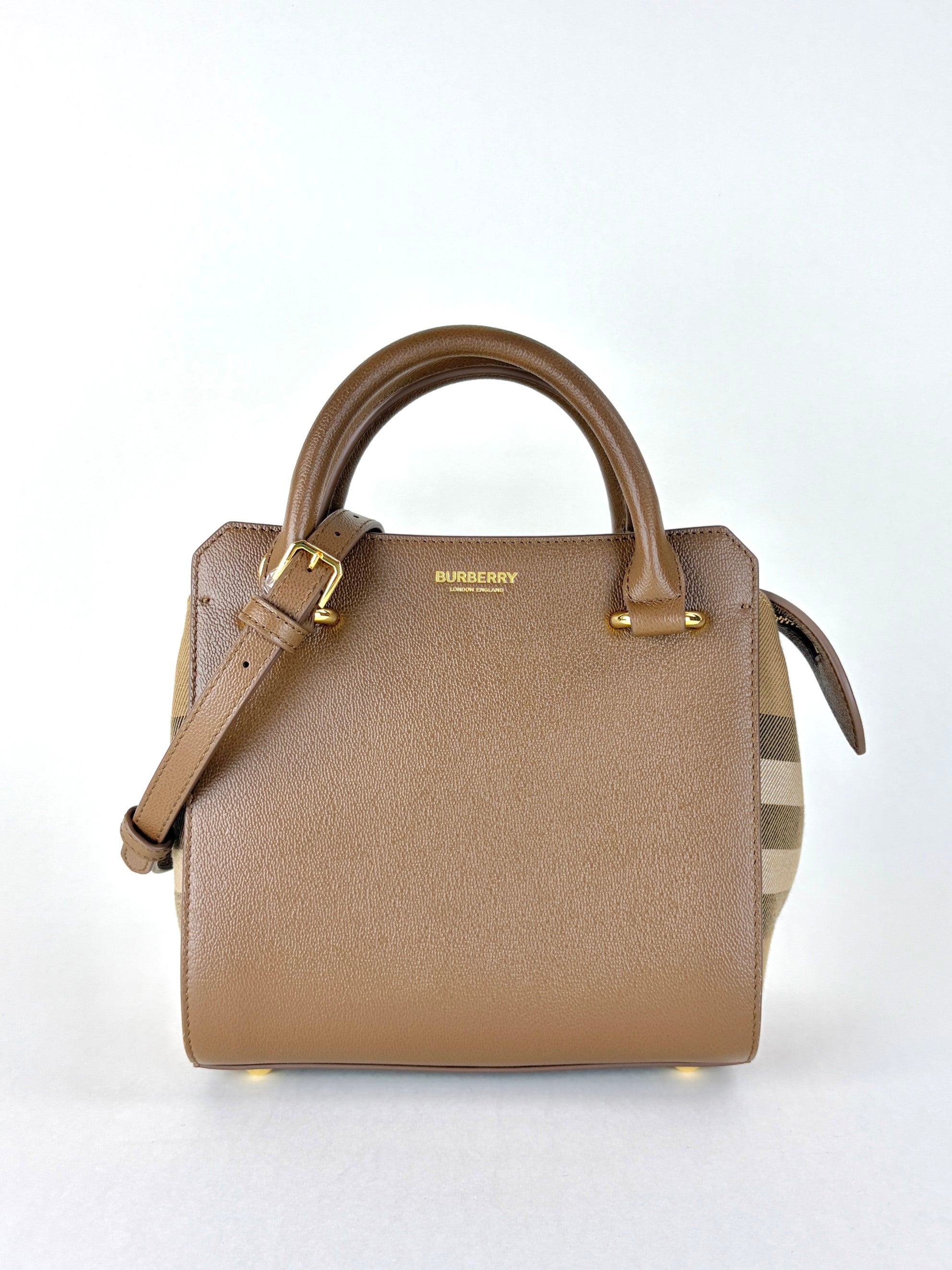 Burberry earth leather check canvas mini banw bag