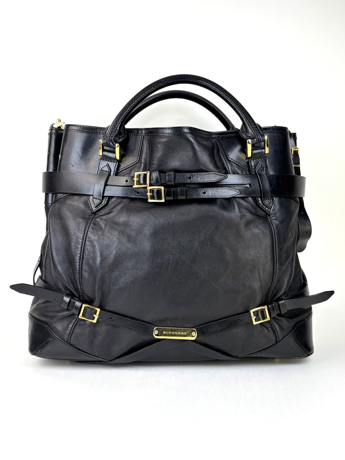 Burberry black soft leather landscape bridle large iynher tote bag
