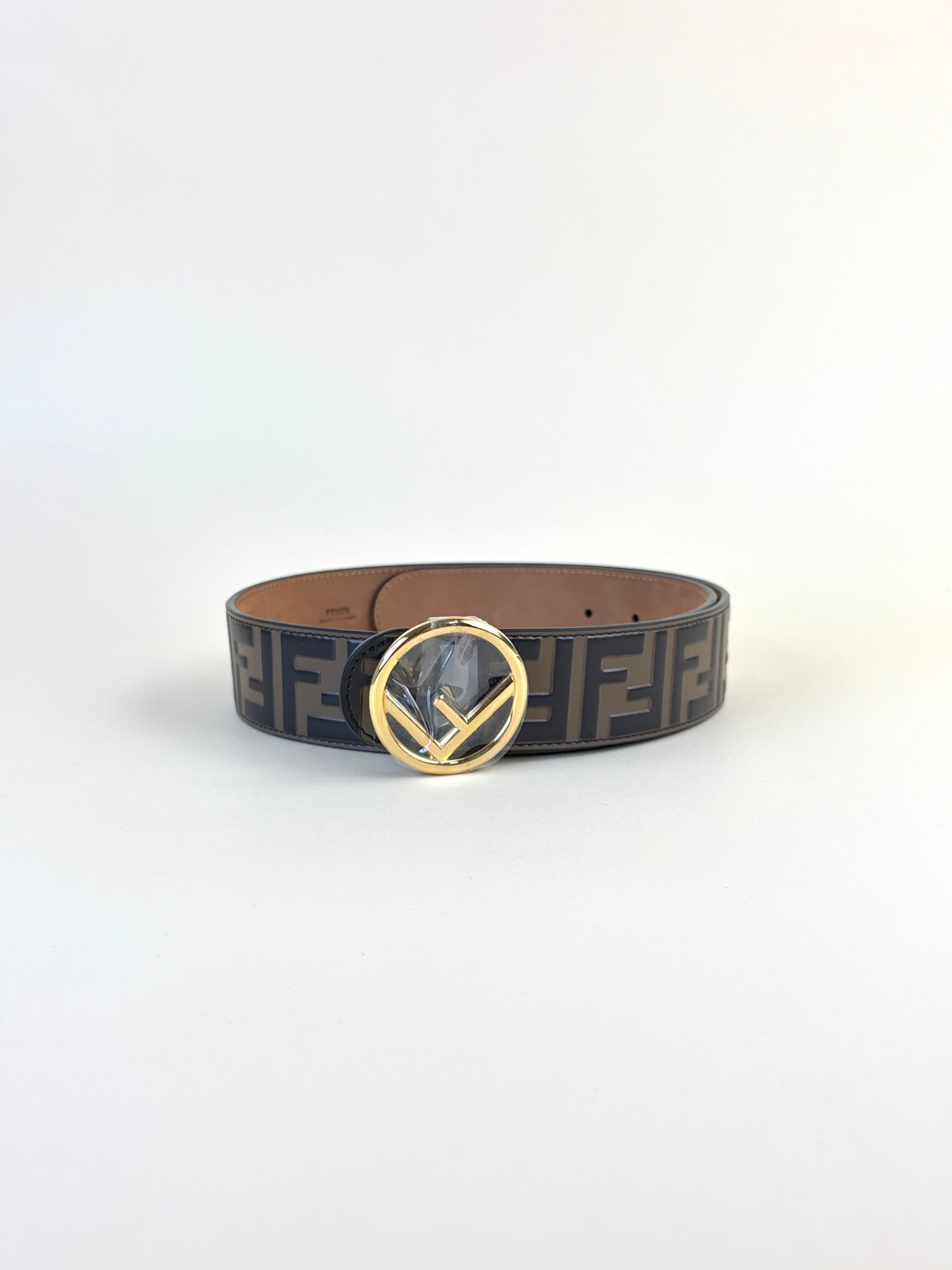 Fendi brown and black Zucca calfskin Embossed Ff Fendi belt