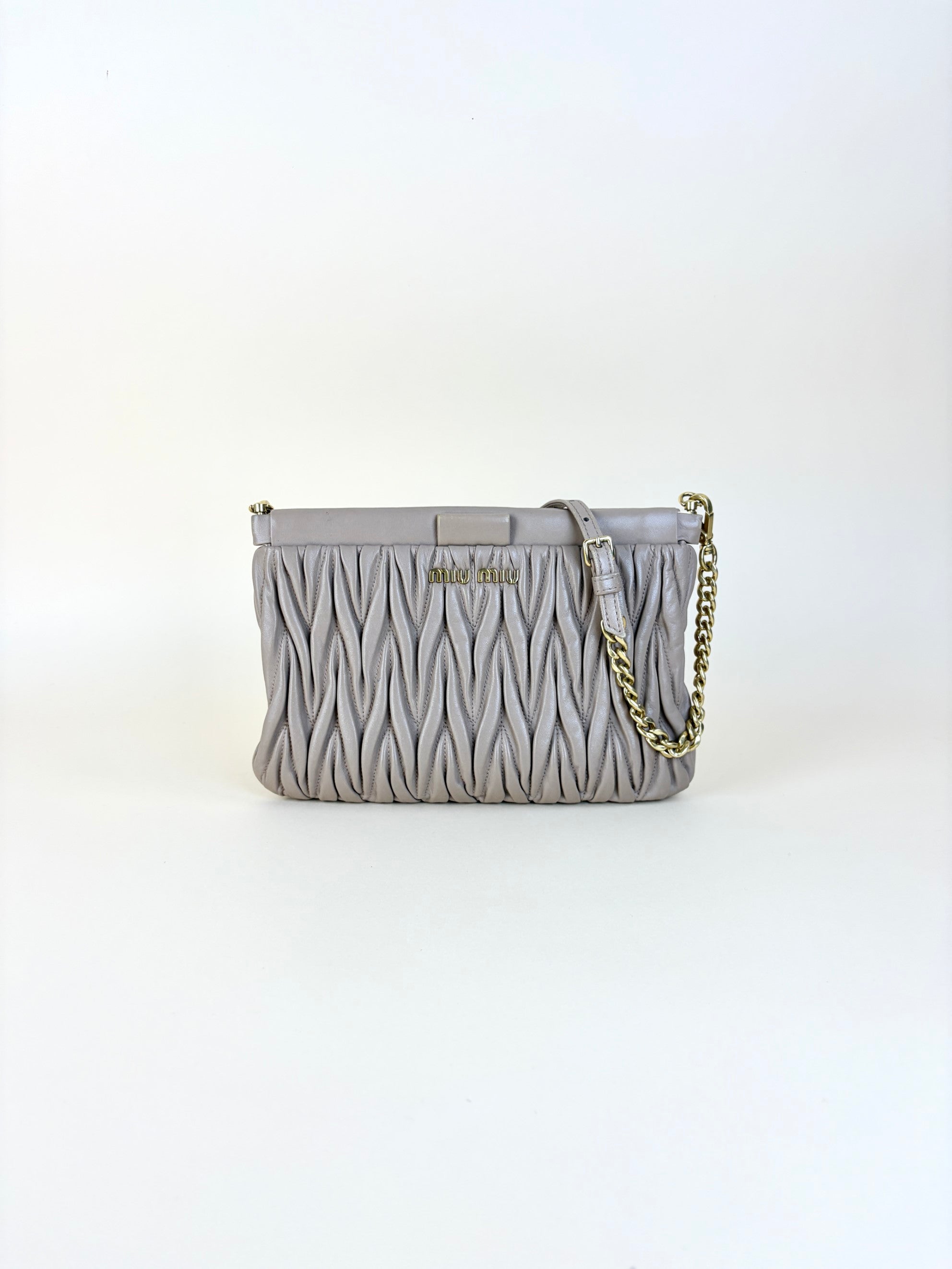 Miu Miu pink nude Matelasse Chain Clutch Bag