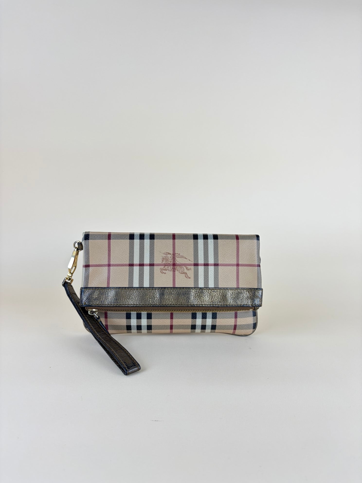 Burberry Metallic Adoline Haymarket Fold Over Clutch