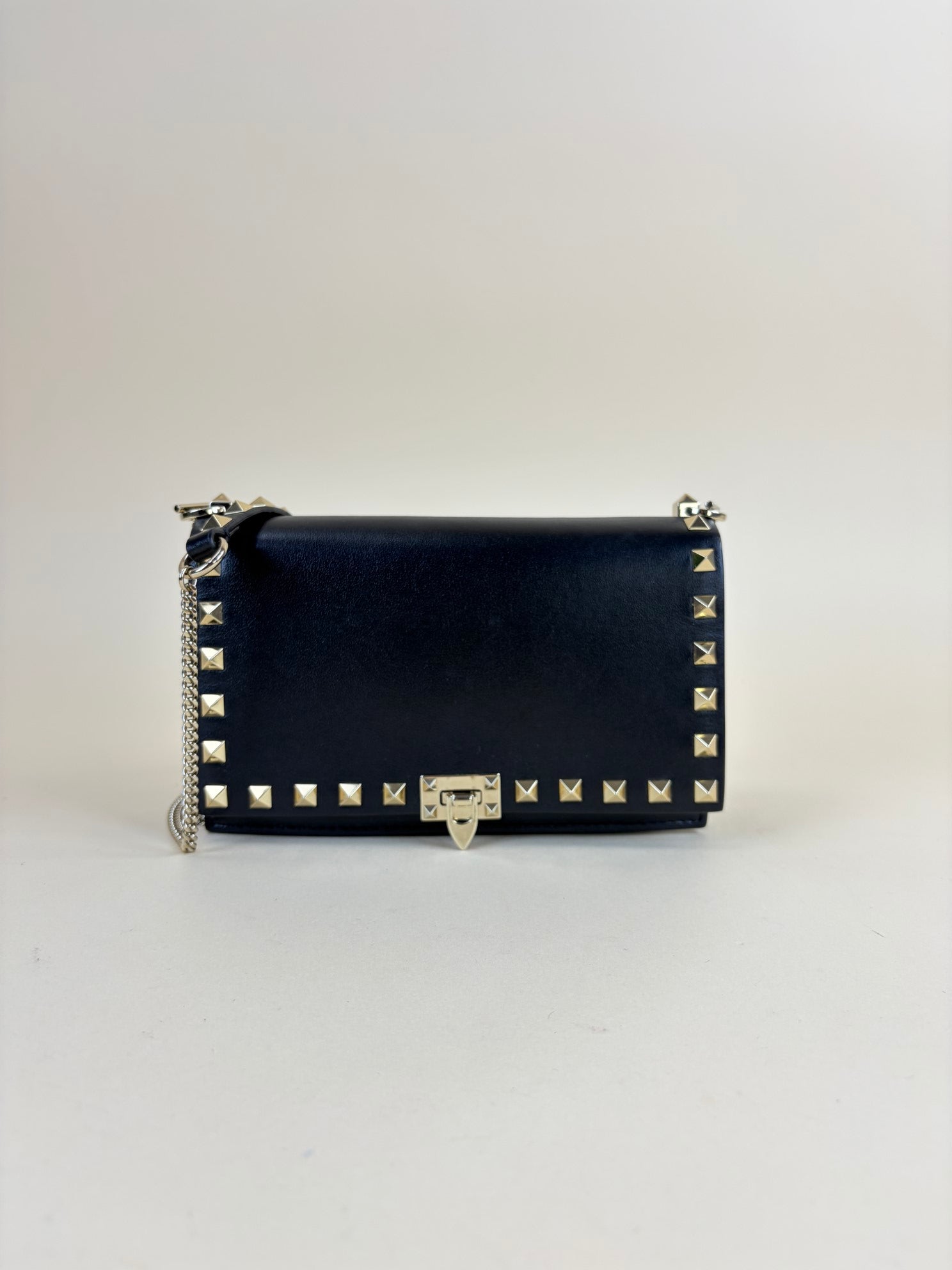 Valentino Black Rockstud Mini Wallet On Chain