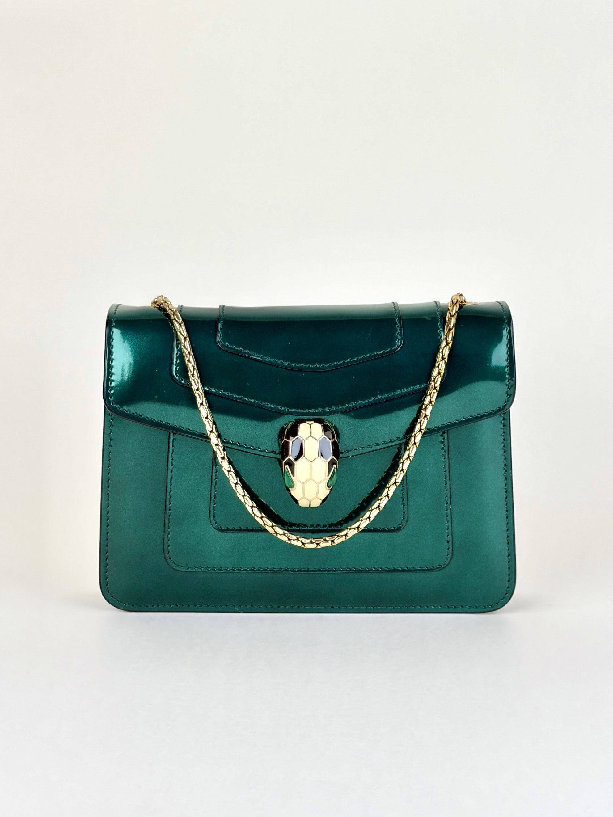 Bvlgari Metallic green patent leather Serpenti Forever Shoulder Bag