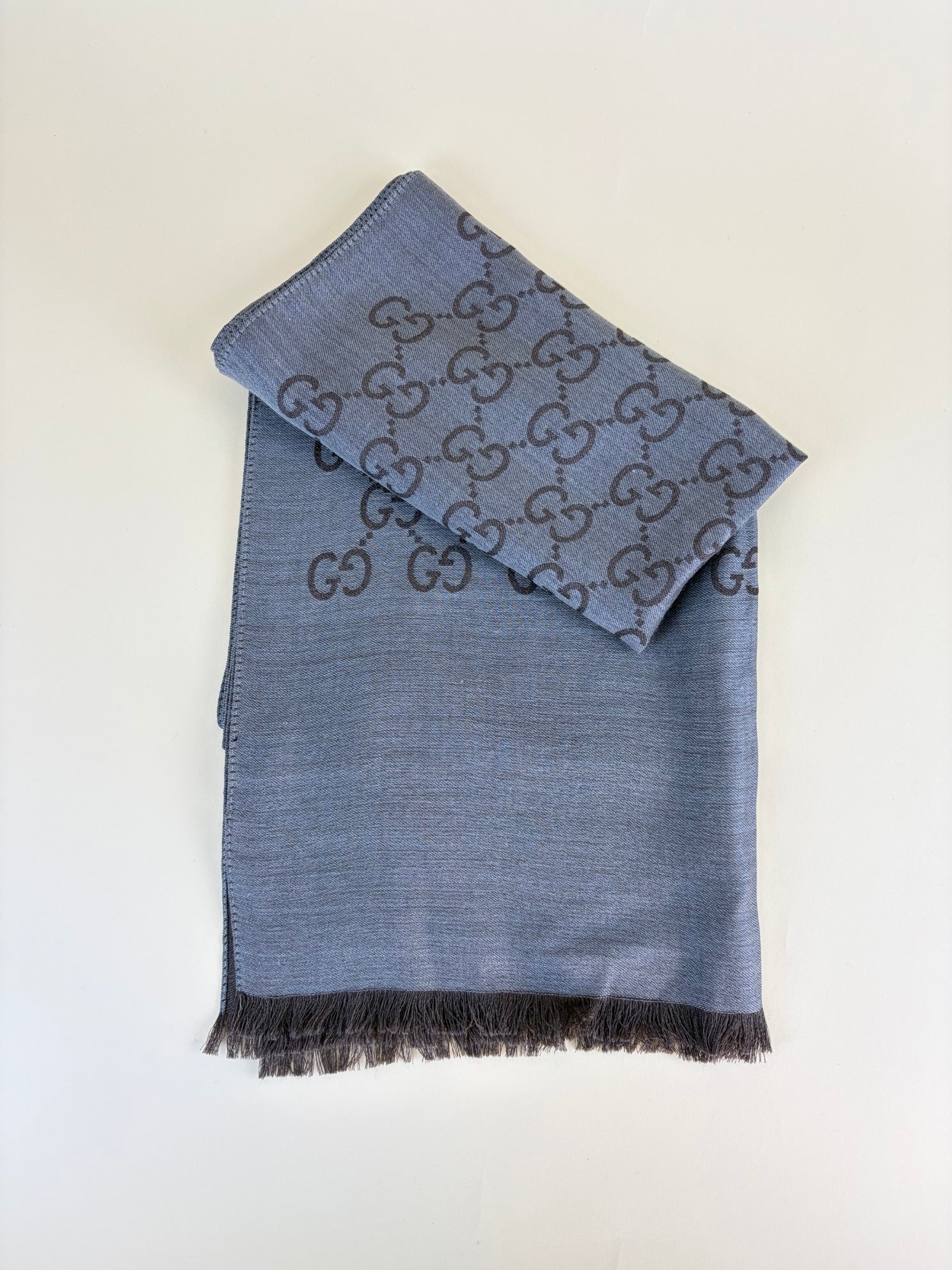 Gucci grey/Brown GG monogram silk Wool Scarf