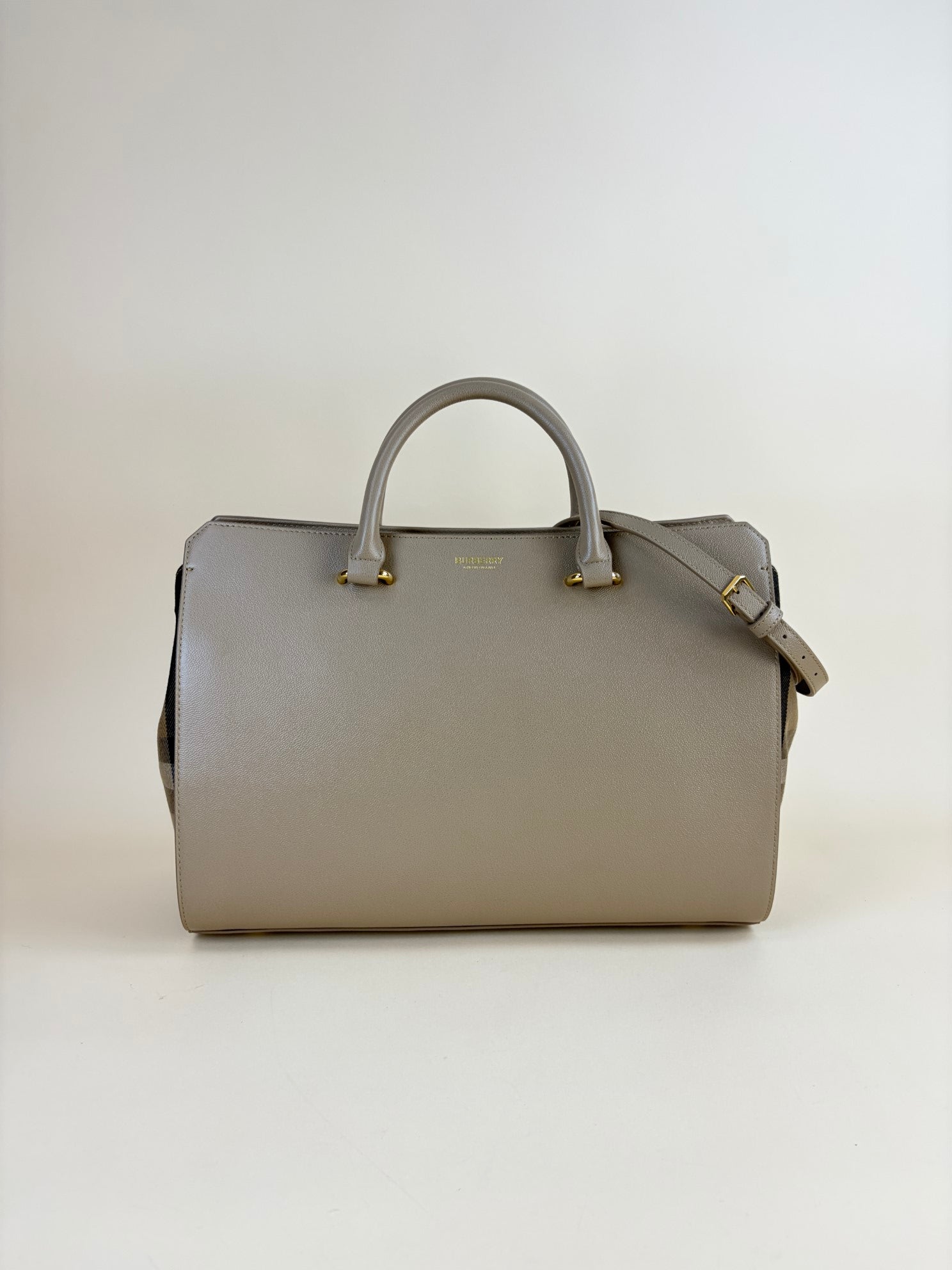 Burberry Banwell medium calfskin mega check house beige tote bag