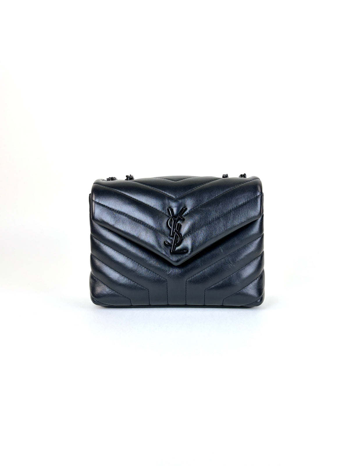 YSL Black calfskin quilted monogram small Loulou chain bag