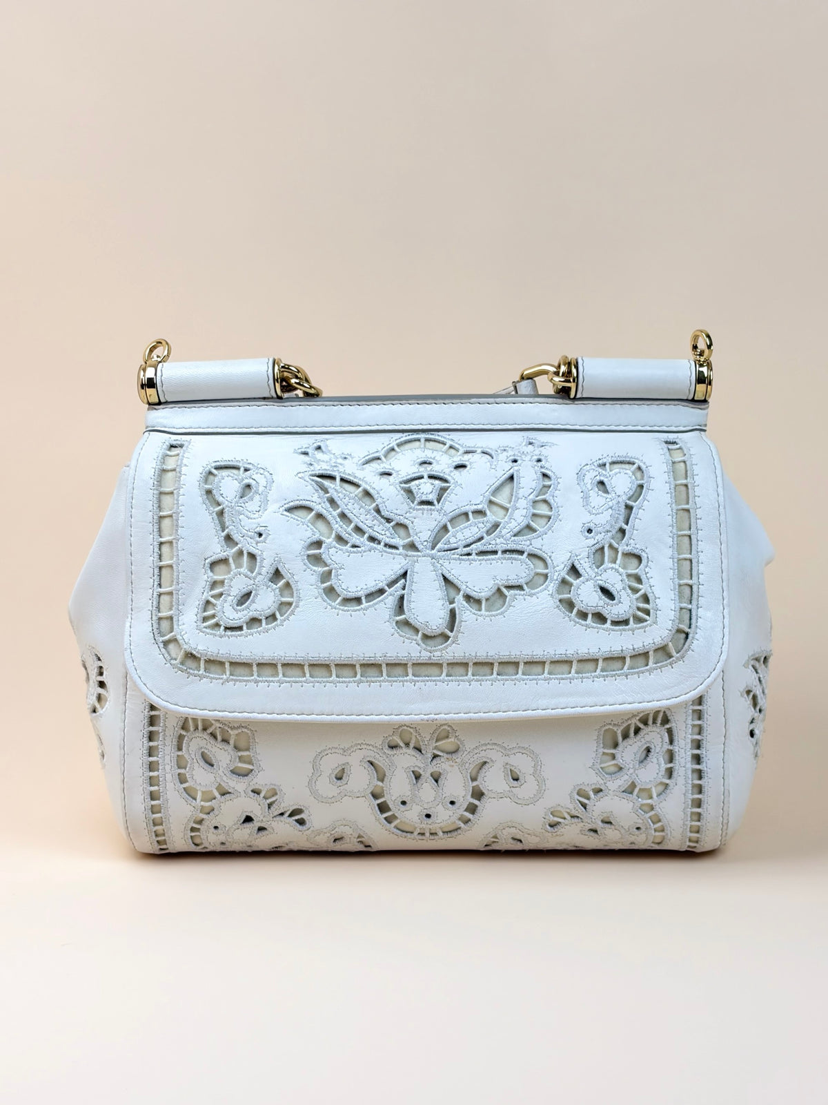 Dolce & Gabbana white Embroidered Laser Cut Miss Sicily Medium Bag