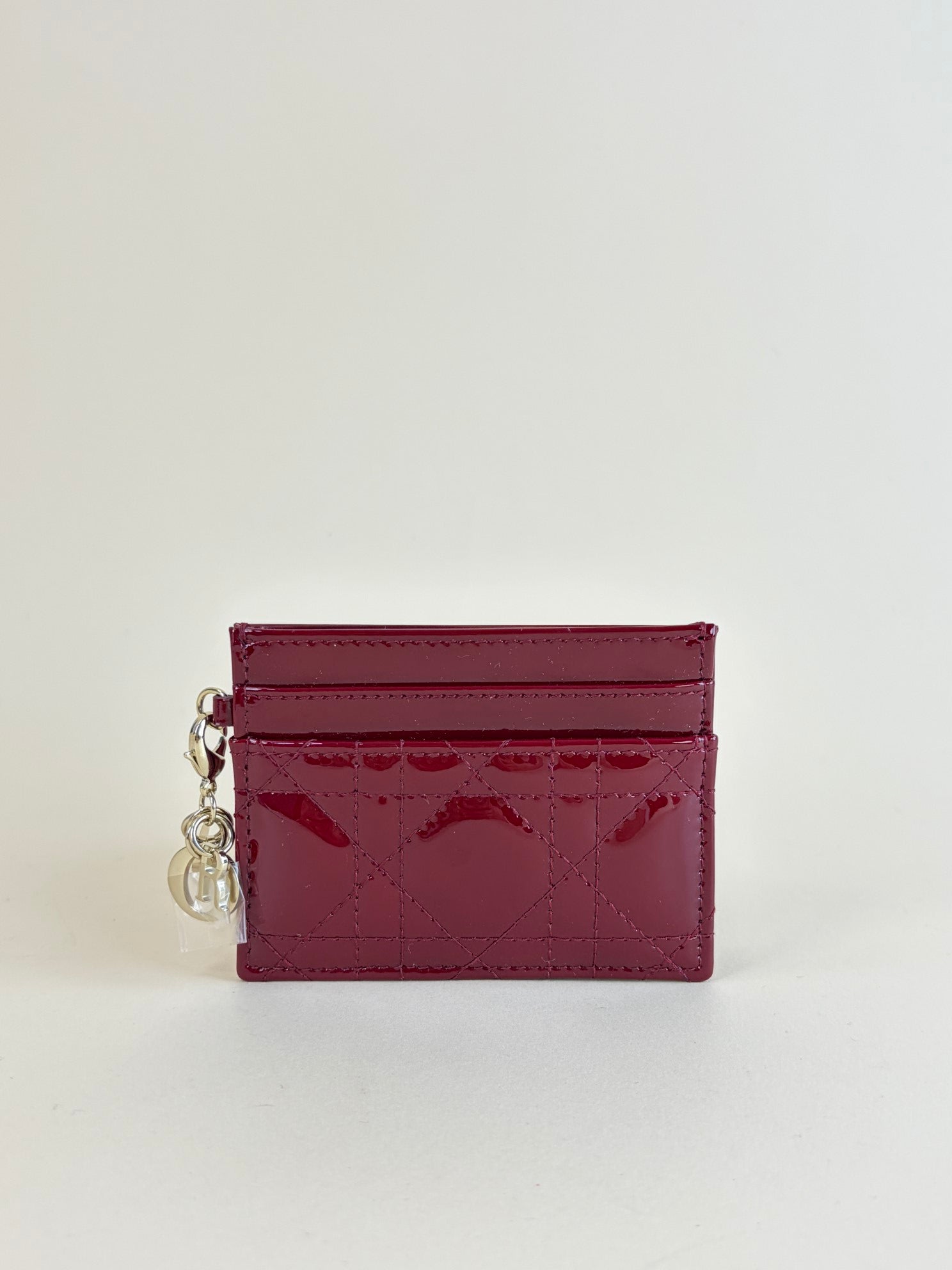 Christian Dior Cherry red patent calfskin lady Dior freesia card holder