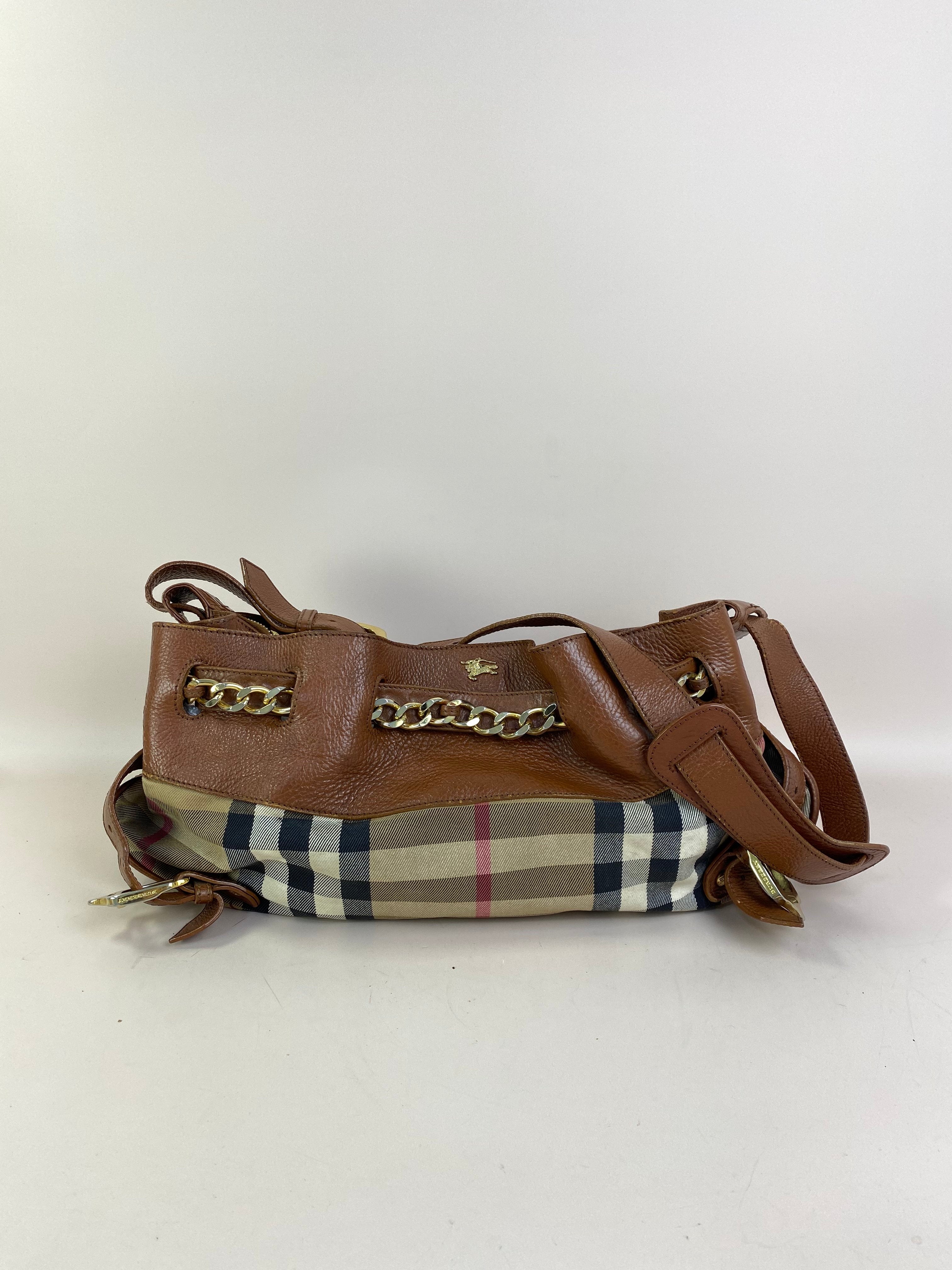 Burberry Camel Margaret Classic House Check Shoulder Bag