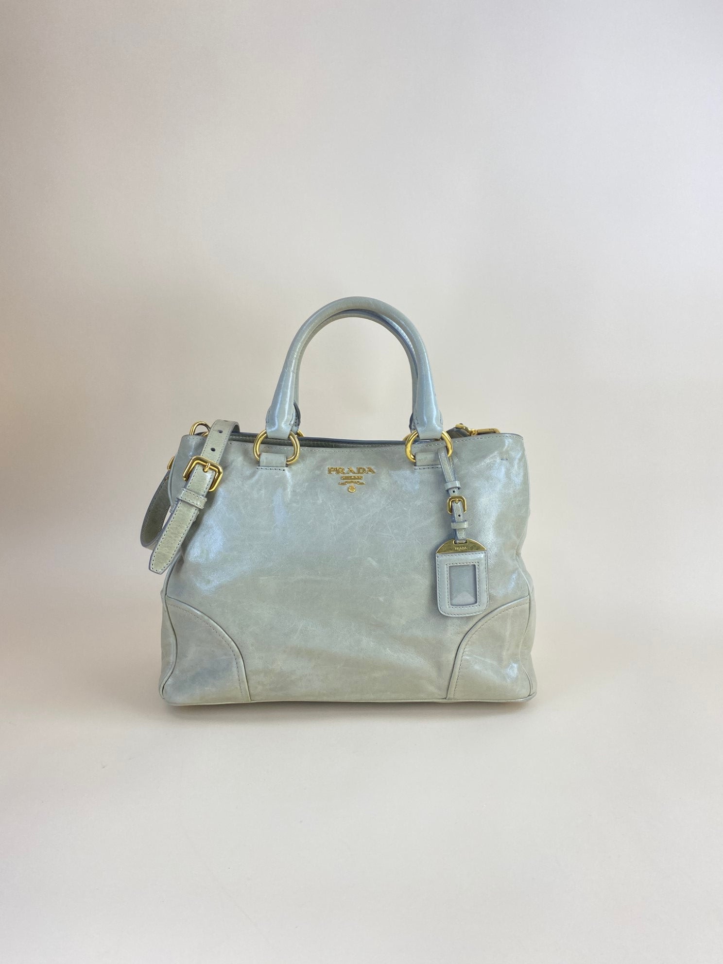 Prada Vitello shine shopping satchel tote bag