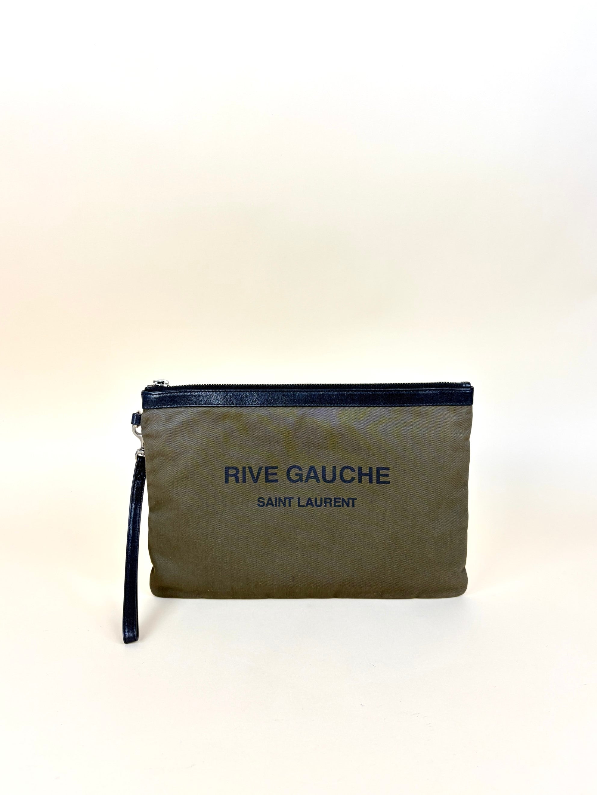 yel olive canvas rive gauche zipped pouch