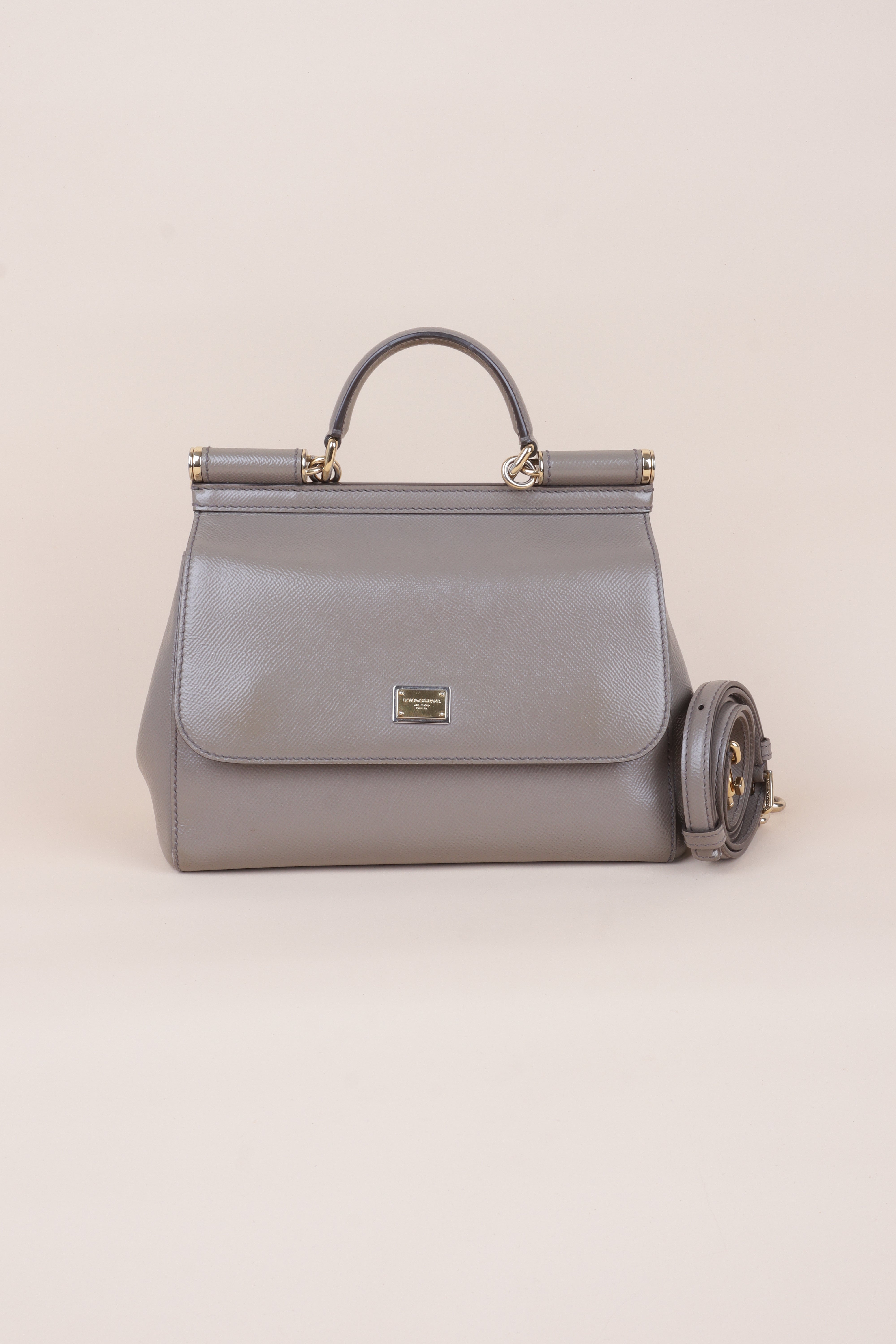 Dolce & Gabbana Grey Sicily Large Top Handle Bag with Strap