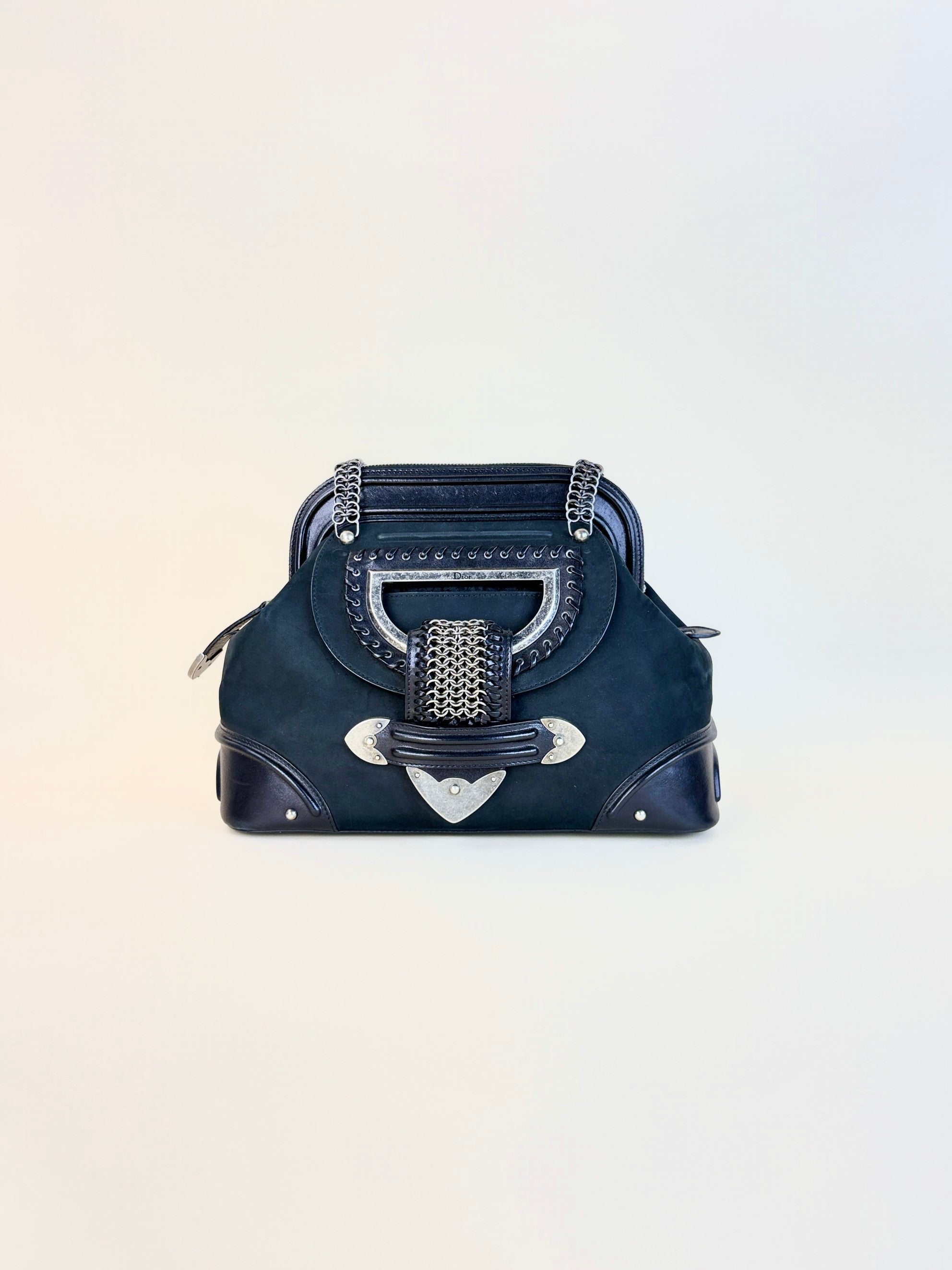 Christian Dior black Nubuck jeame frame bag