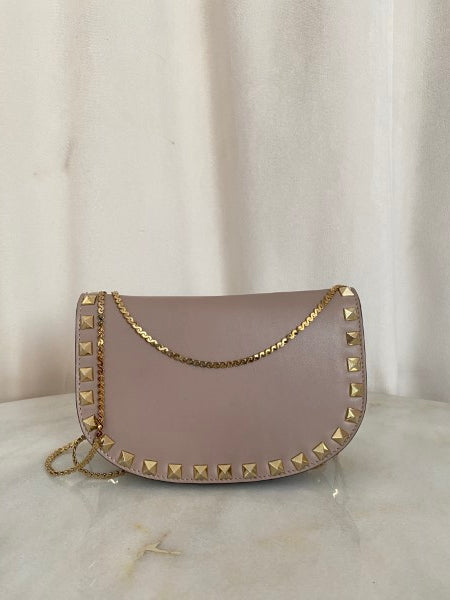 Valentino Nude Rockstud Crossbody Bag W/ Chain-handbag-Valentino-The Closet Egypt