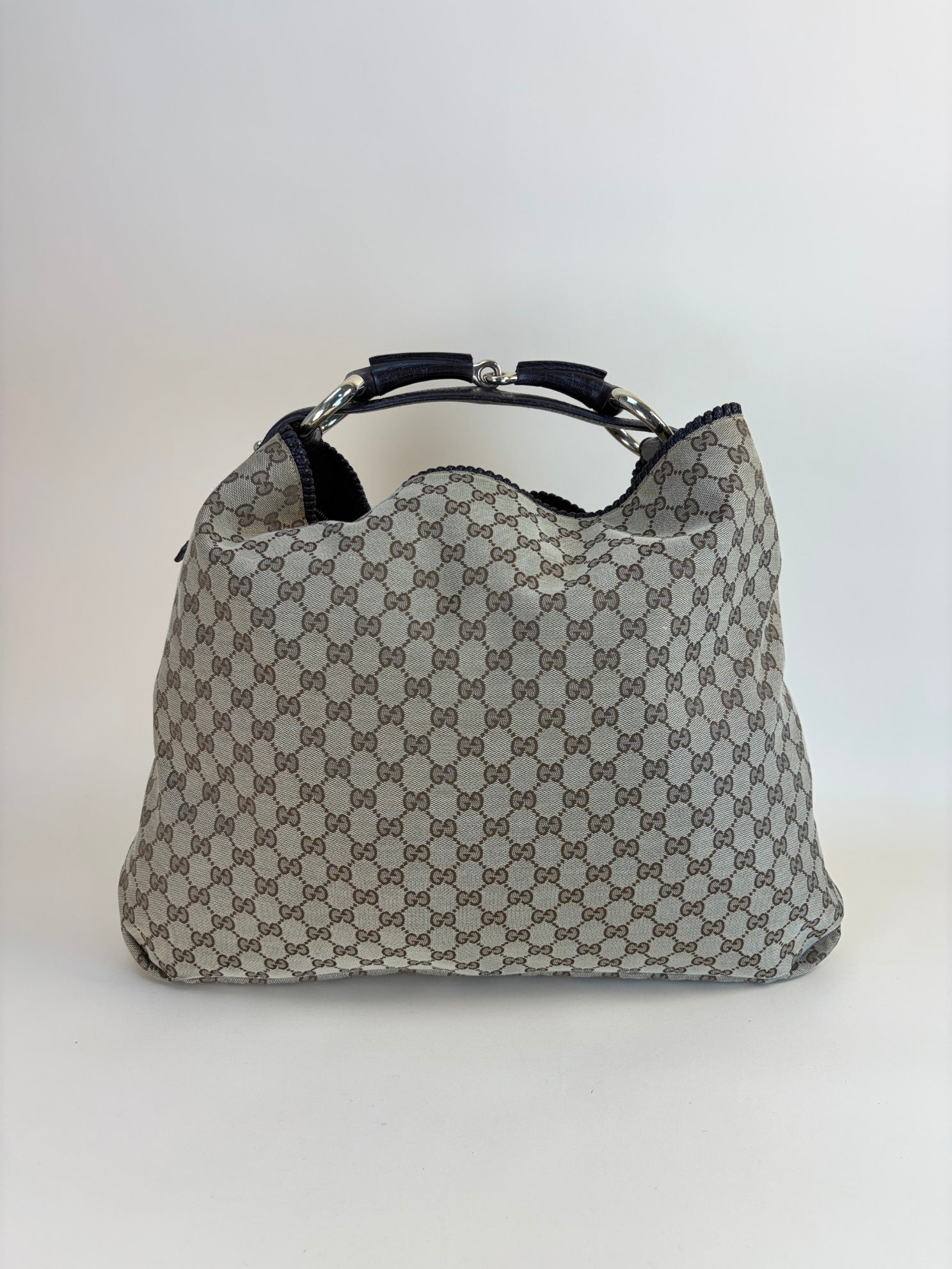 Gucci Ebony GG Monogram Large Horsebit Chain Hobo Bag