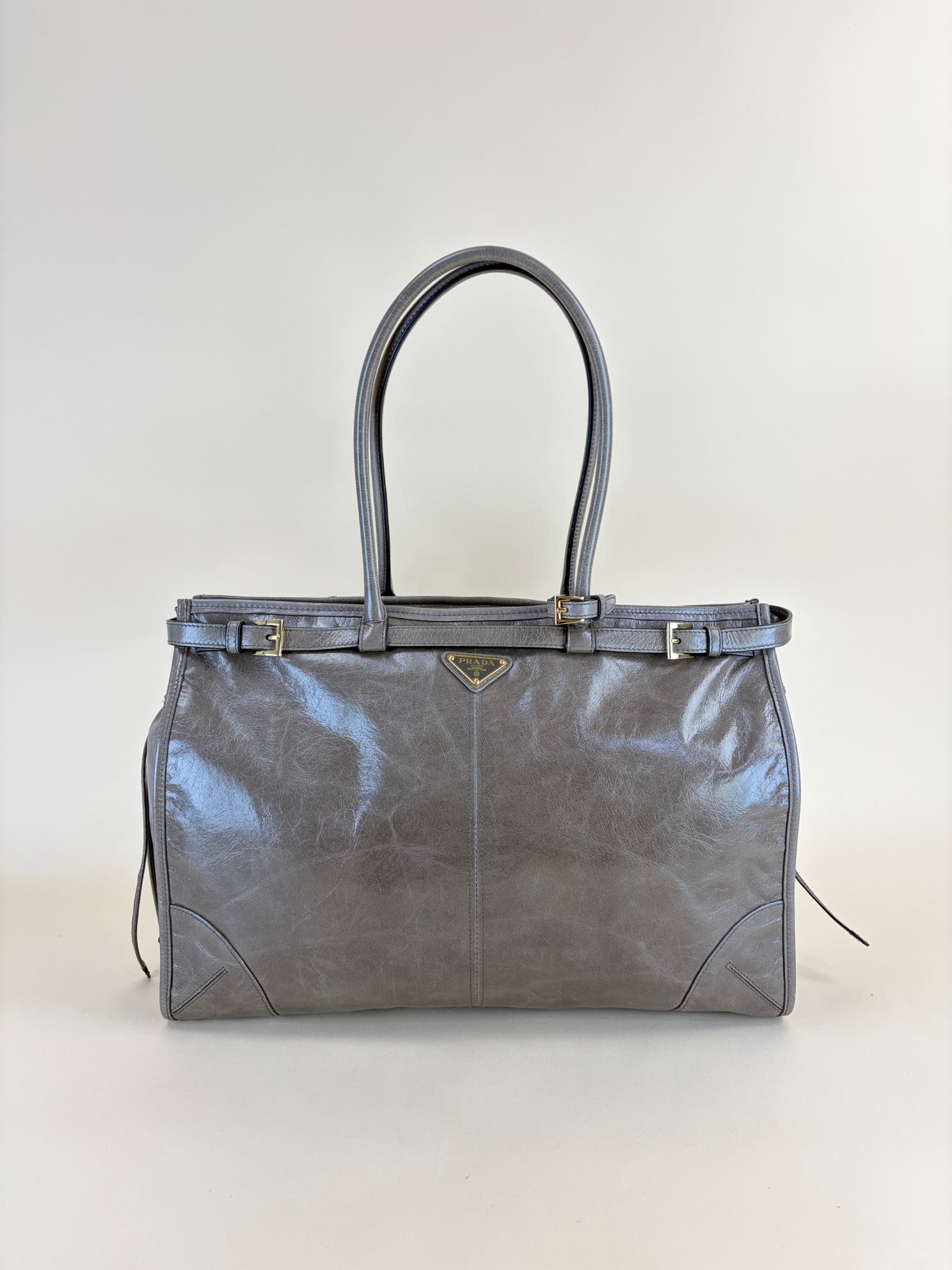 Prada Grey Glossy Bonnie Extra Large Hand Bag with Strap