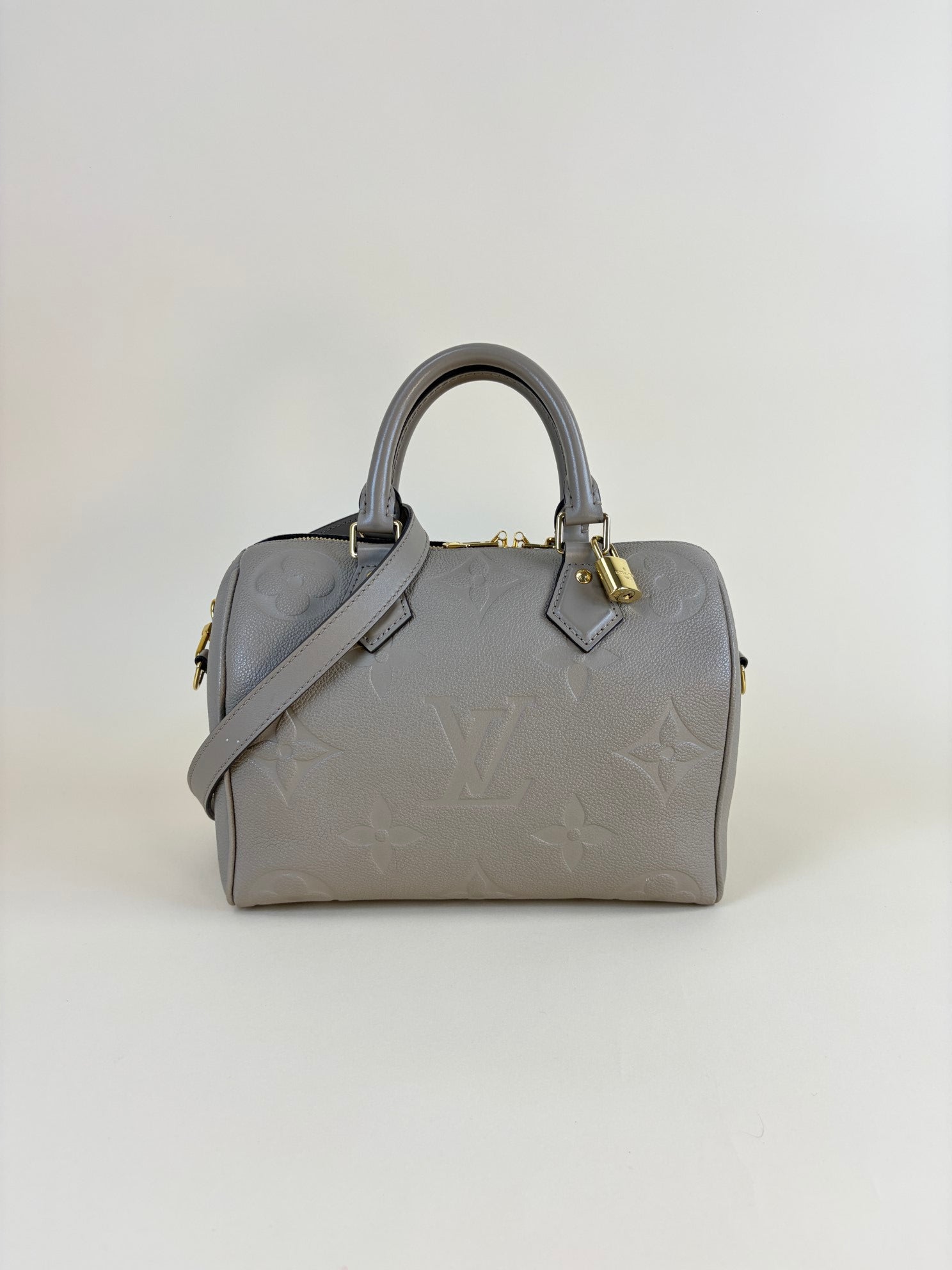 Louis Vuitton Turtledove Monogram Empreinte Speedy Bandouliere 25 Handle Bag