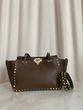 Valentino Cacao Tote Rockstud Bag-handbag-Valentino-The Closet Egypt