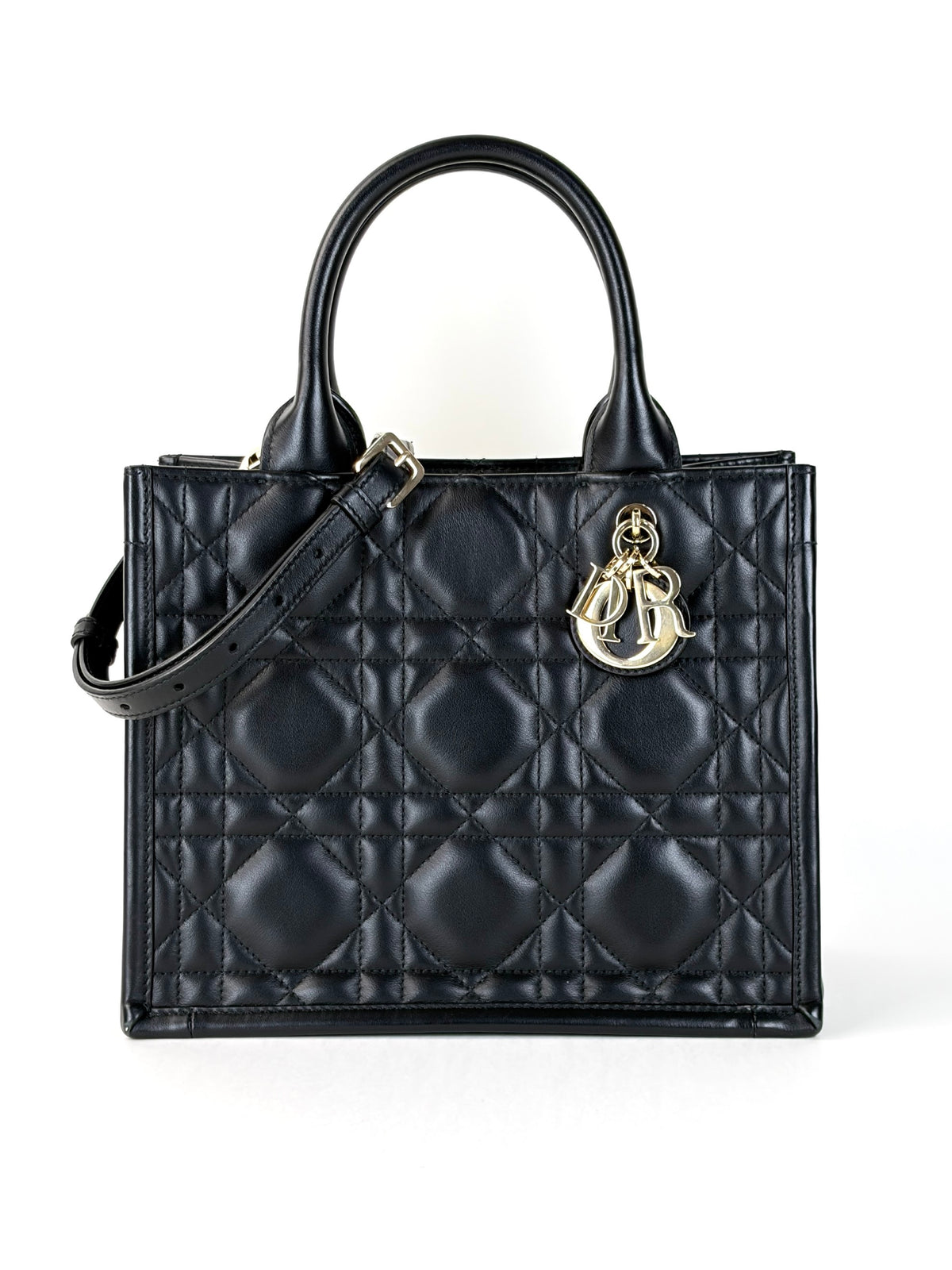 Christian Dior Black macrocannage calfskin small book tote bag