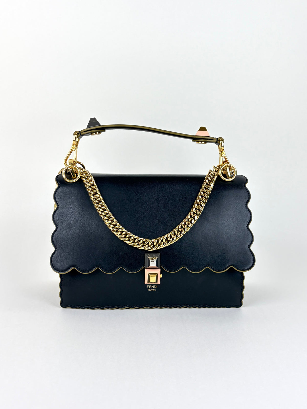 FENDI black vitello lib scalloped studded Kan i shoulder bag medium