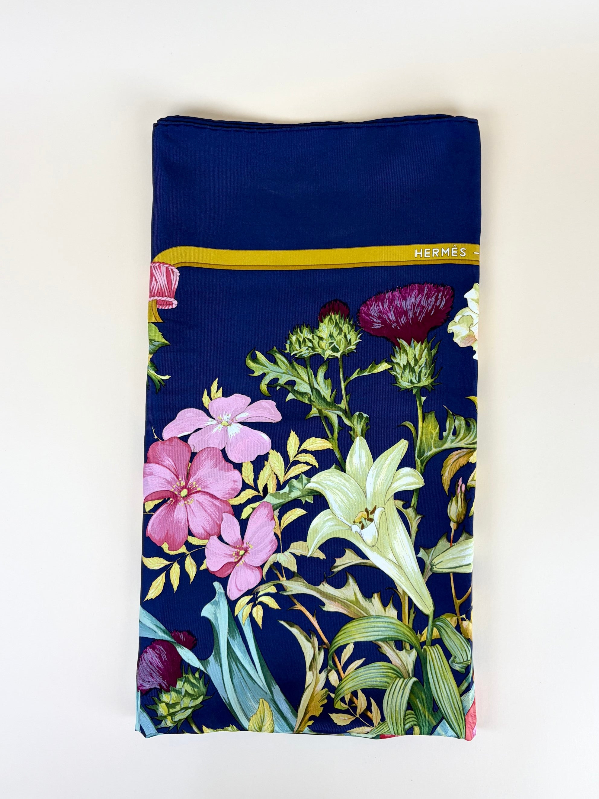 Hermes blue floral regina 1997 square silk scarf