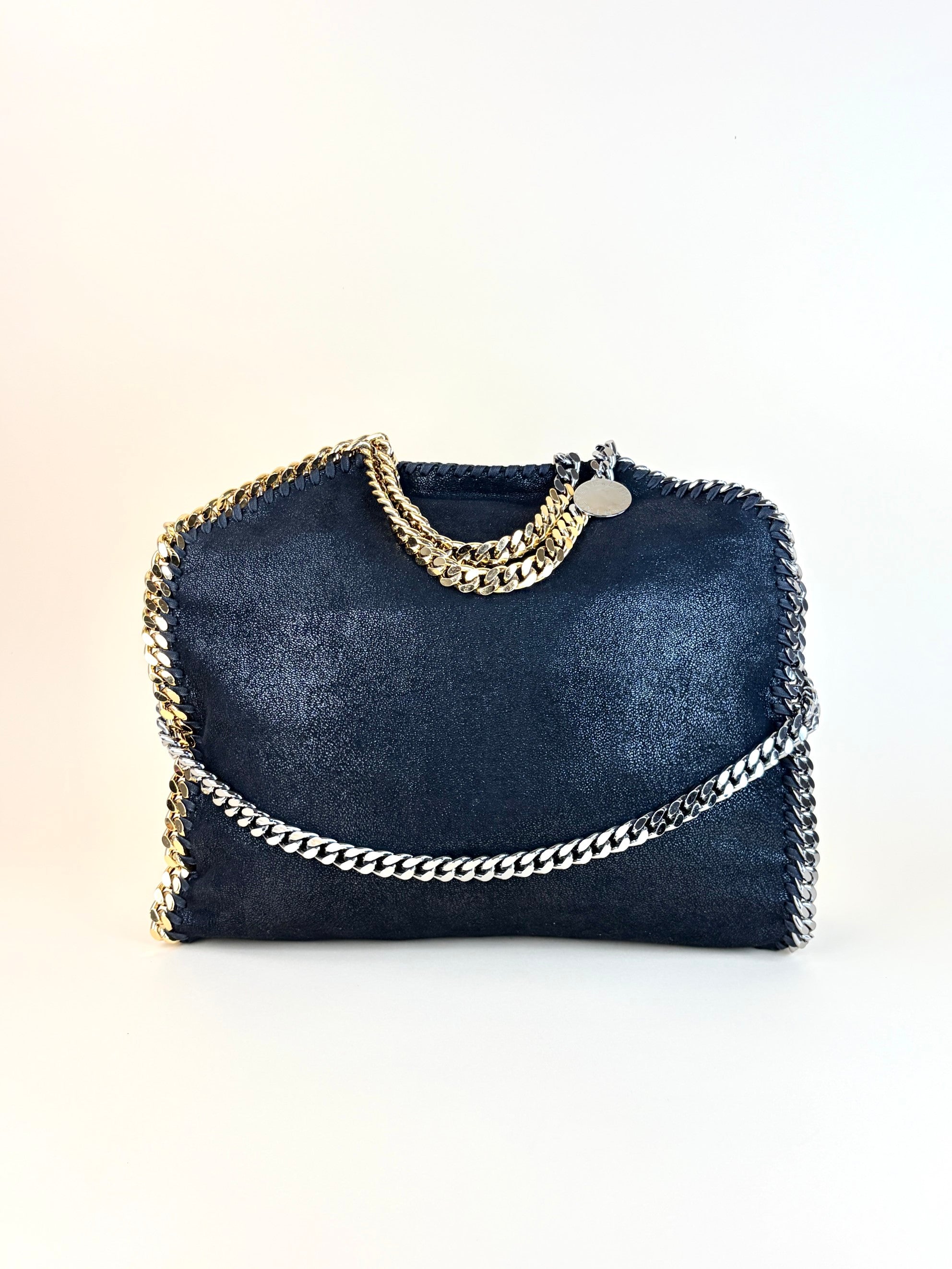 Stella McCartney Black Falabella fold over silver & gold