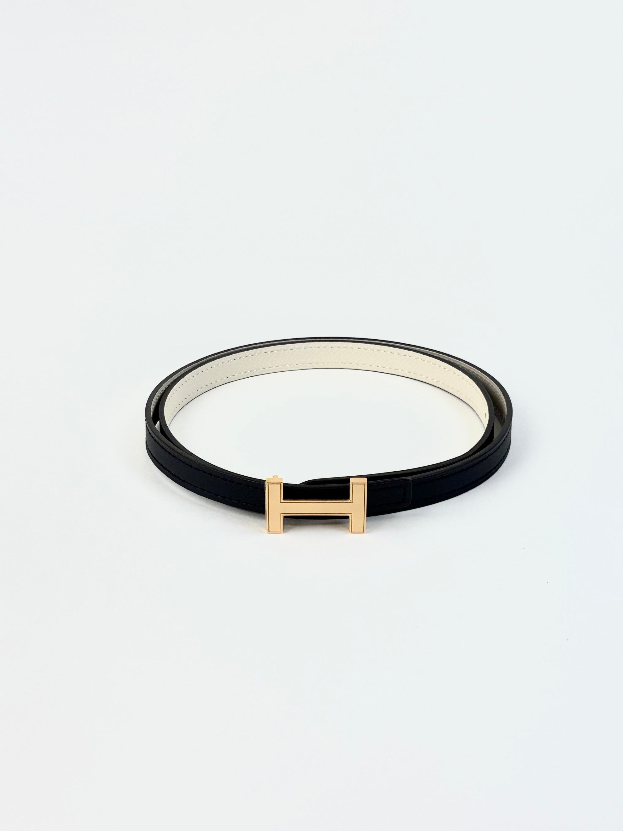 Hermes noir/craic reversible swift and Epsom calfskin mini buckle belt