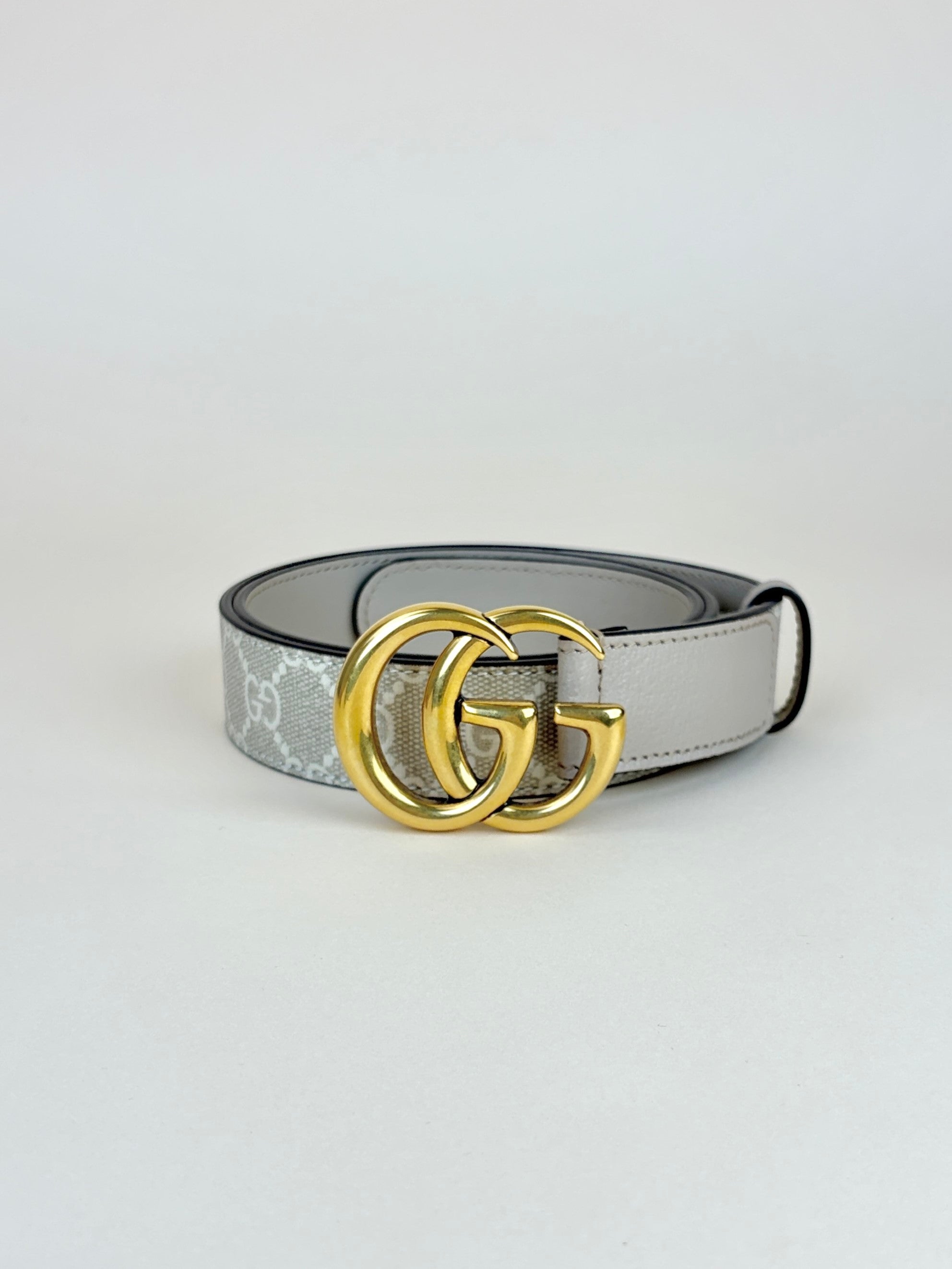 Gucci ivore calfskin gg canvas Marmont thin belt