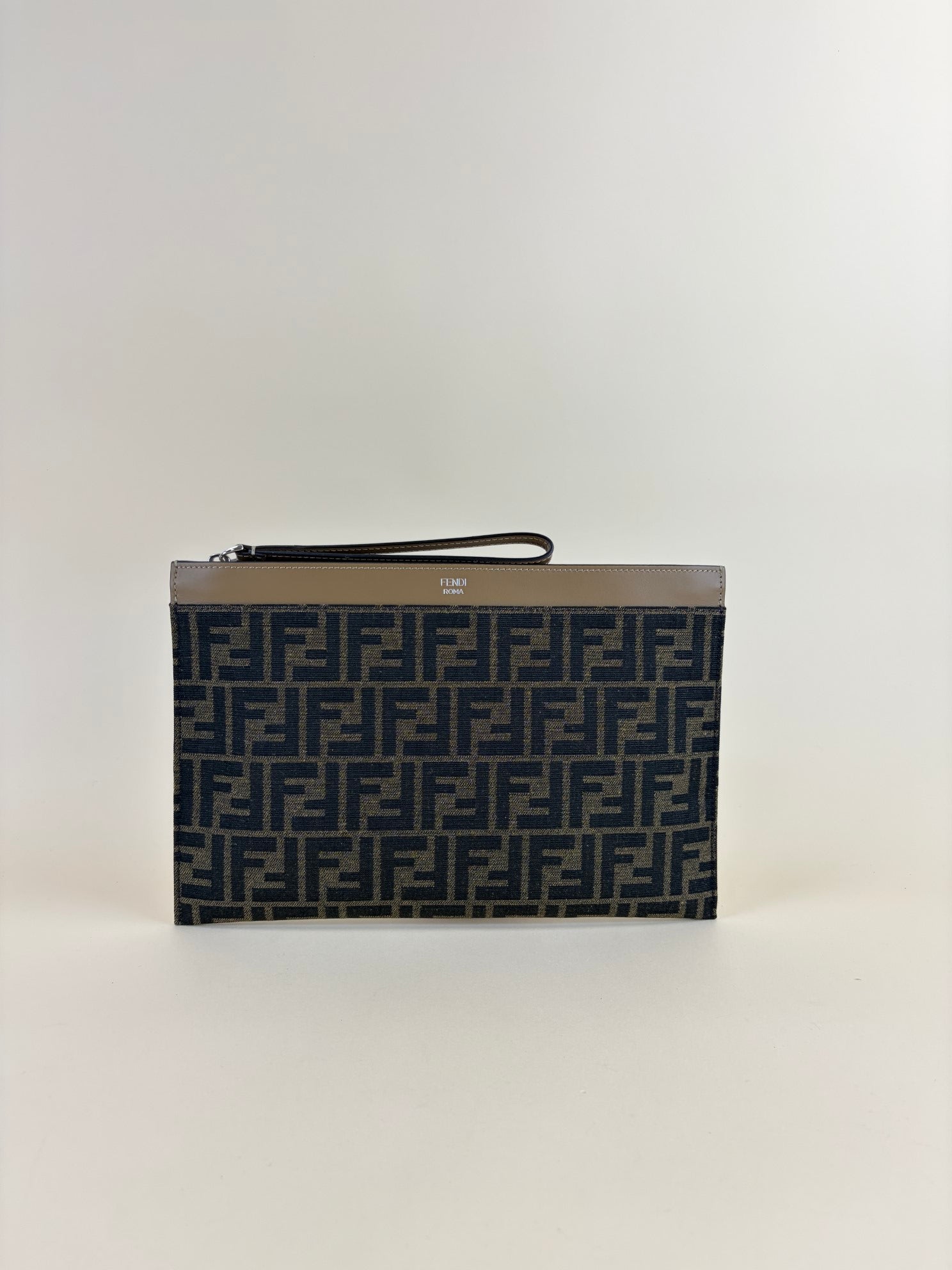 Fendi Brown FF Jacquard Flat Medium Pouch