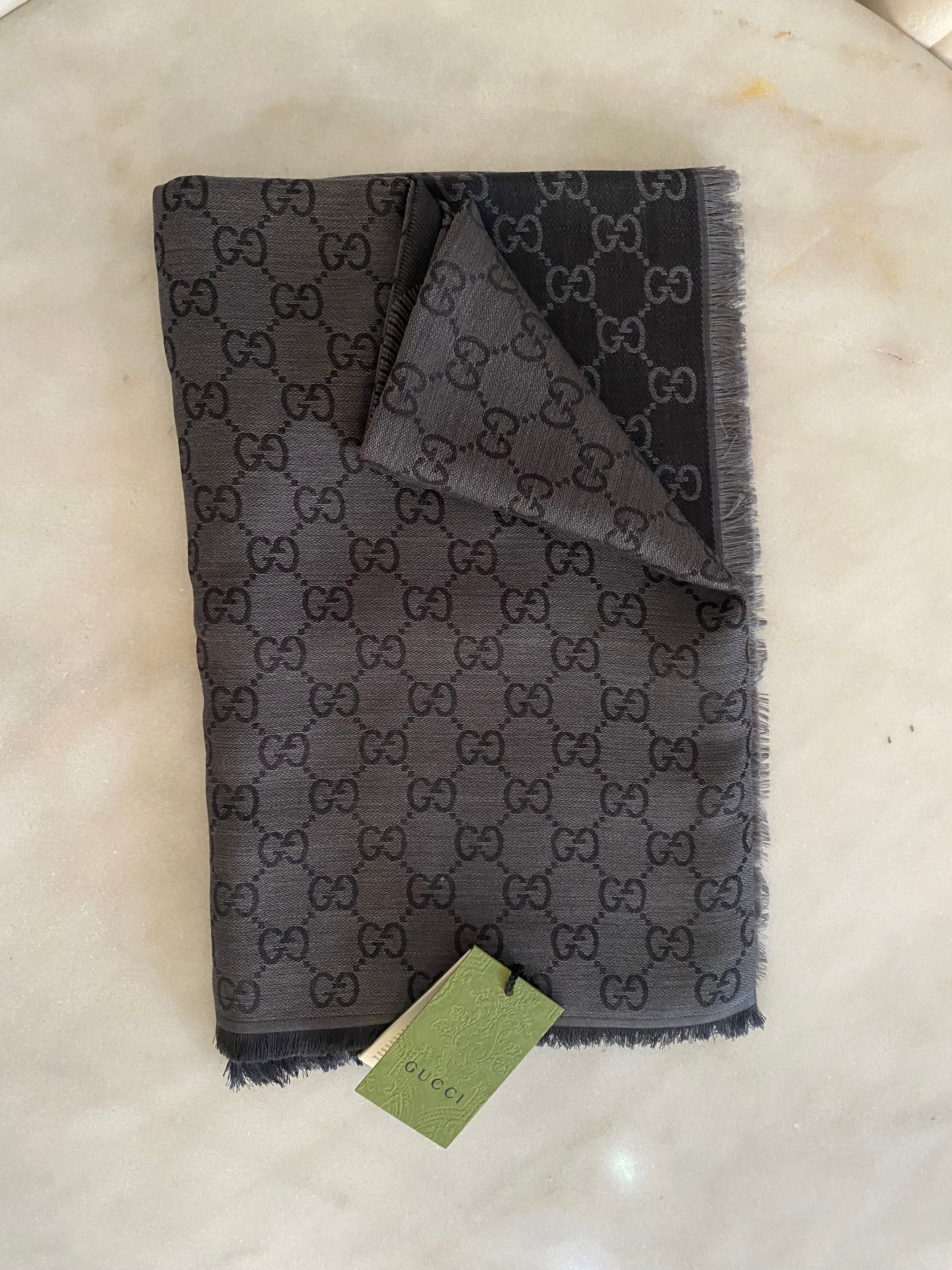 Gucci Dark Grey GG Print Scarf-Scarf-Gucci-The Closet Egypt