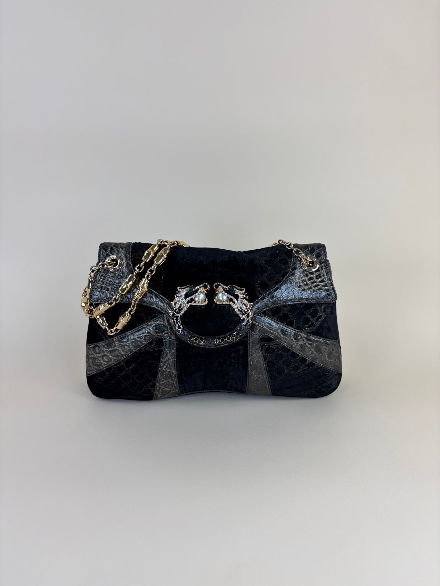 Gucci Black Alligator-Velvet Tom Ford Jeweled Dragon Shoulder Bag