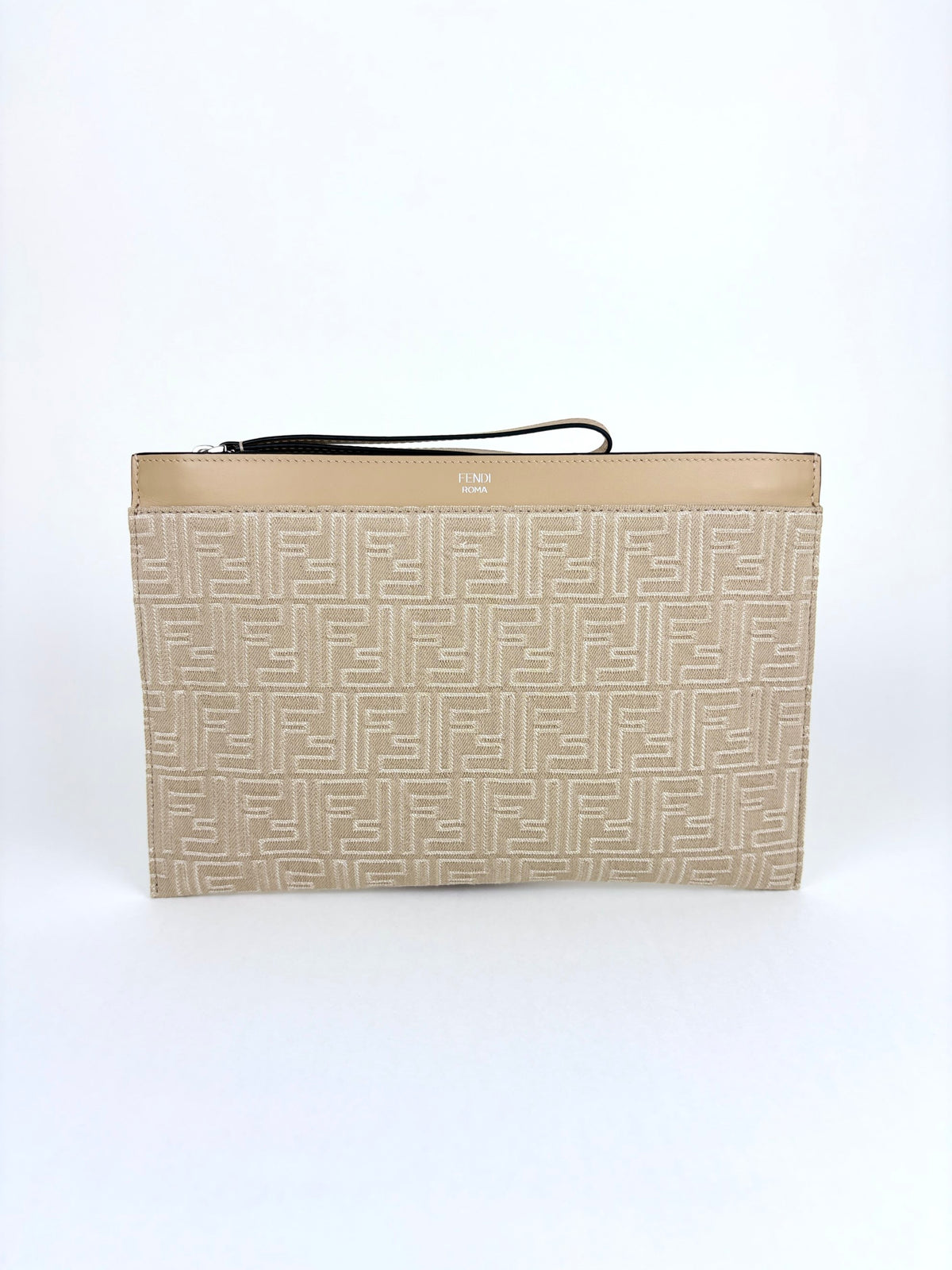 Fendi beige Demin effect ff jacquard medium flat pouch