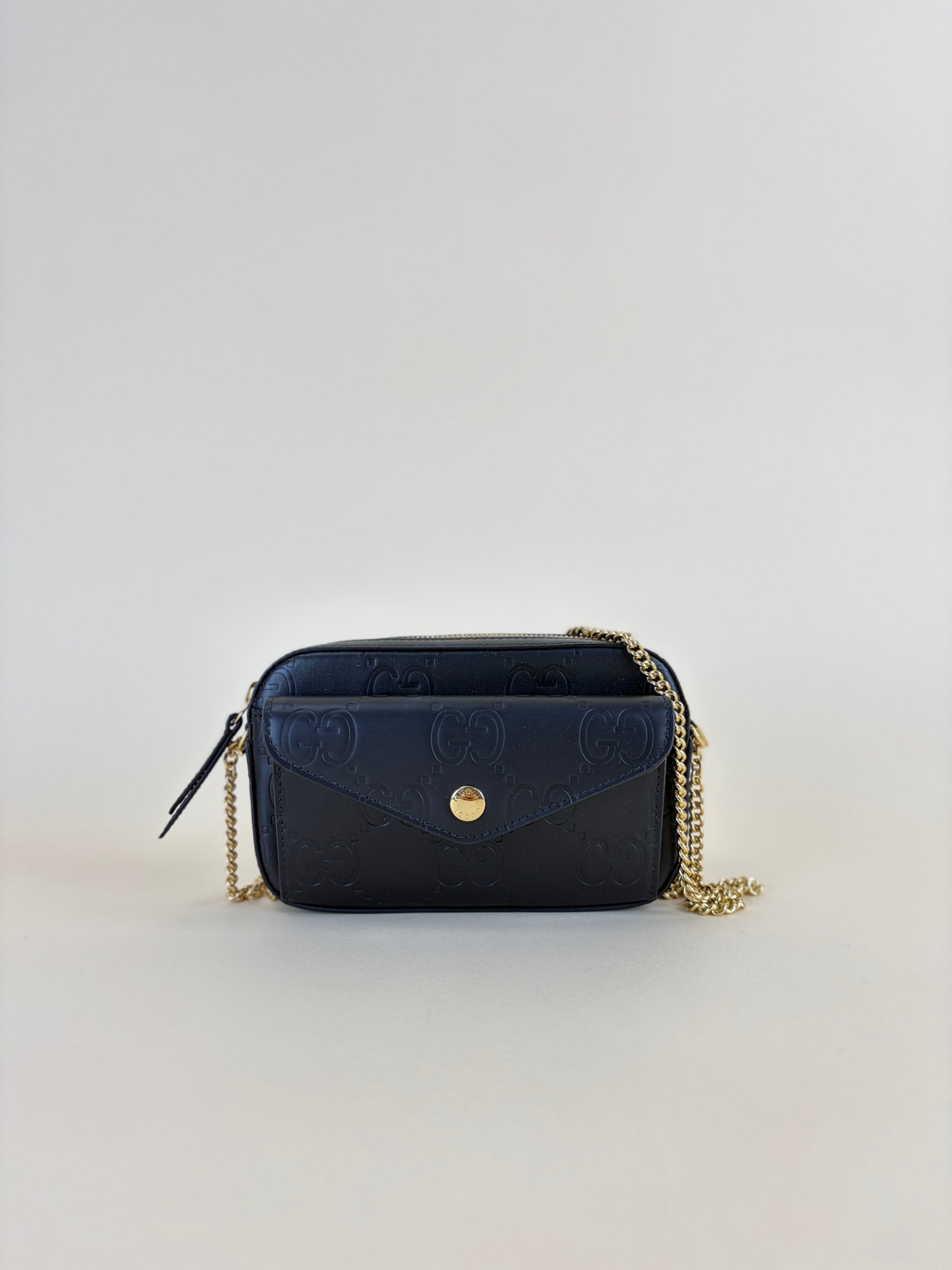 Gucci Black Gilbert GG Supreme Super Mini Debossed Chain Wallet