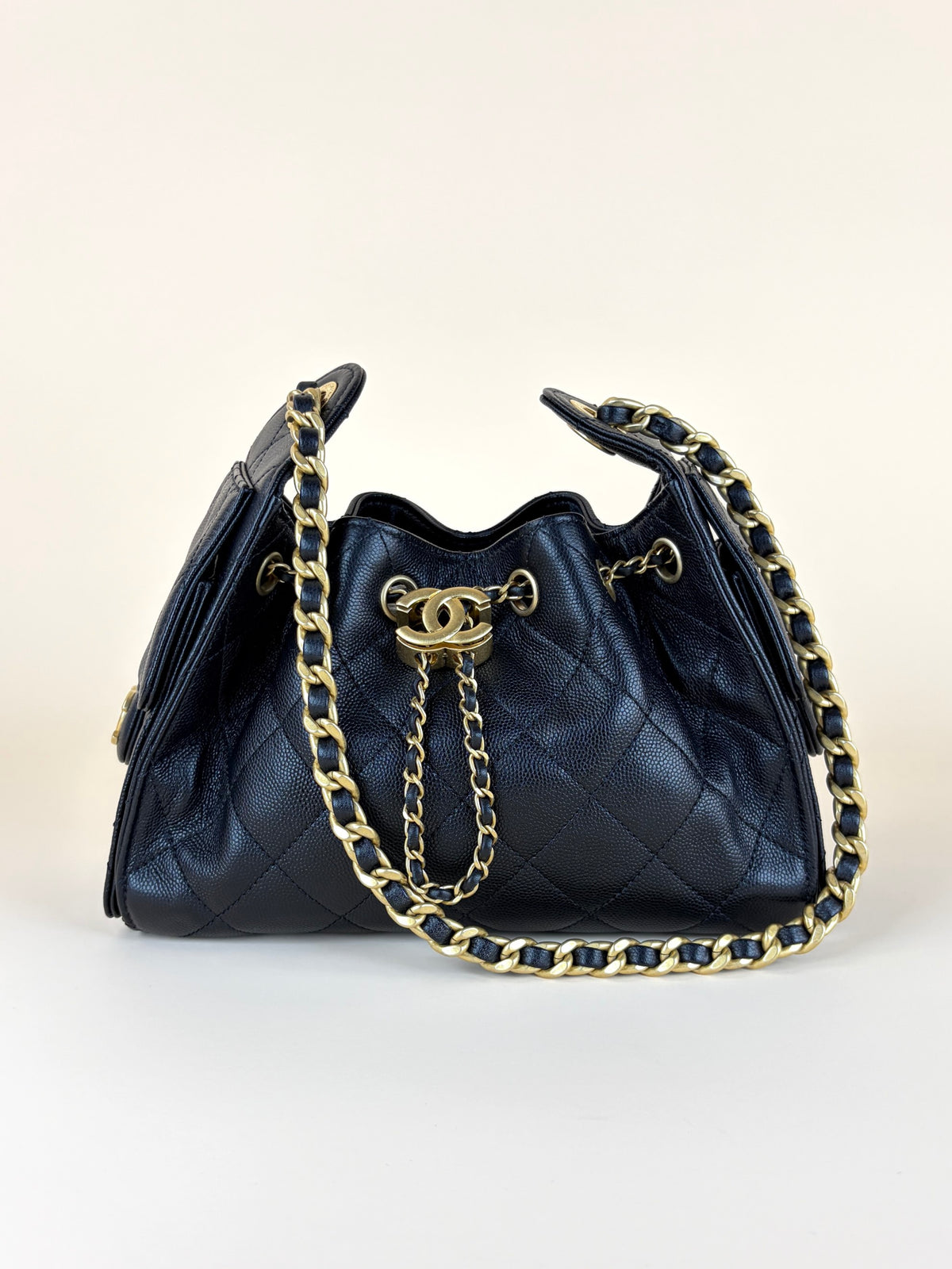 Chanel black caviar leather CC Chanel 25 Mini Handbag