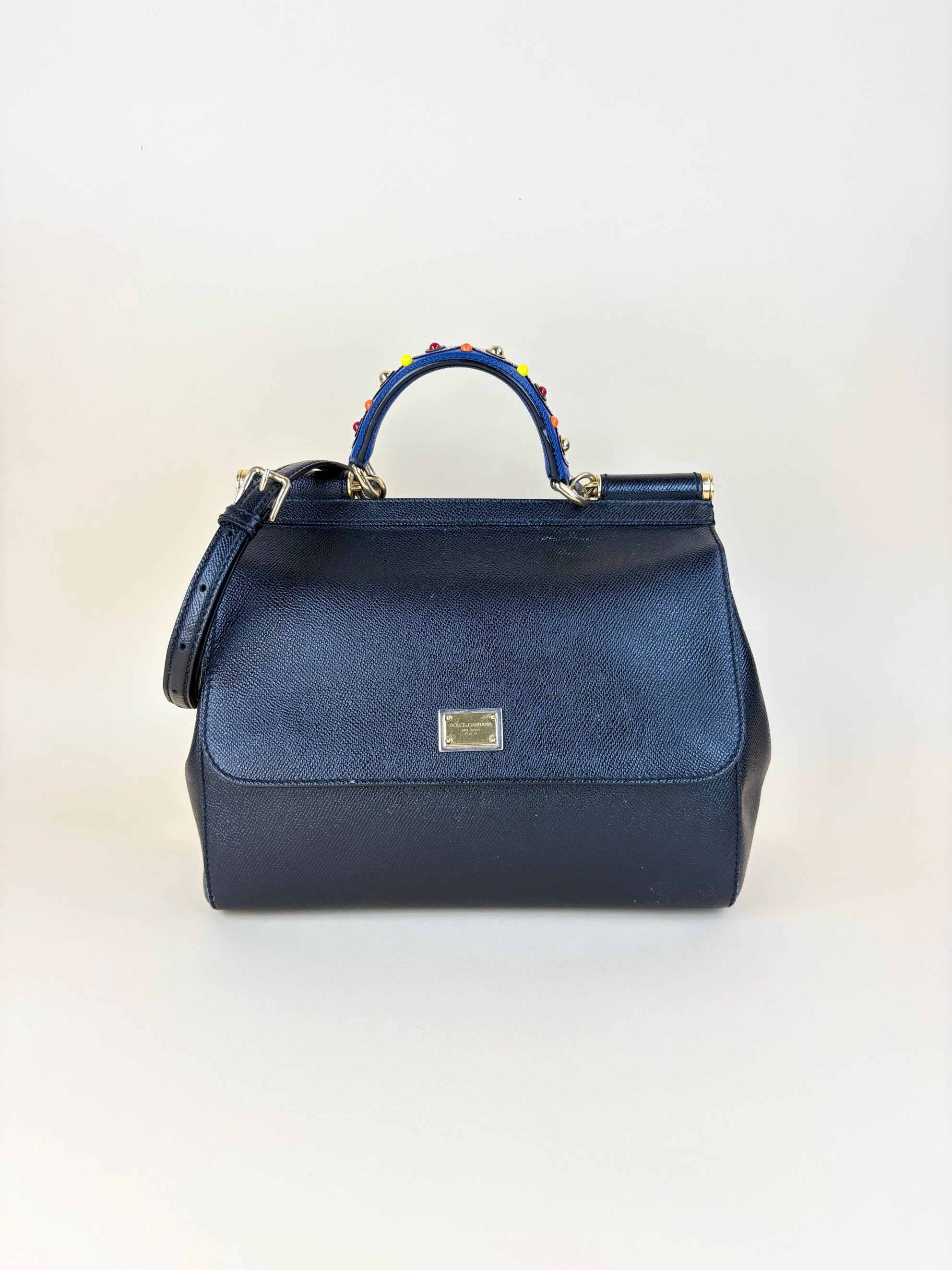 Dolce & Gabbana black Sicily with embellished and colorful enameled jewels medium bag