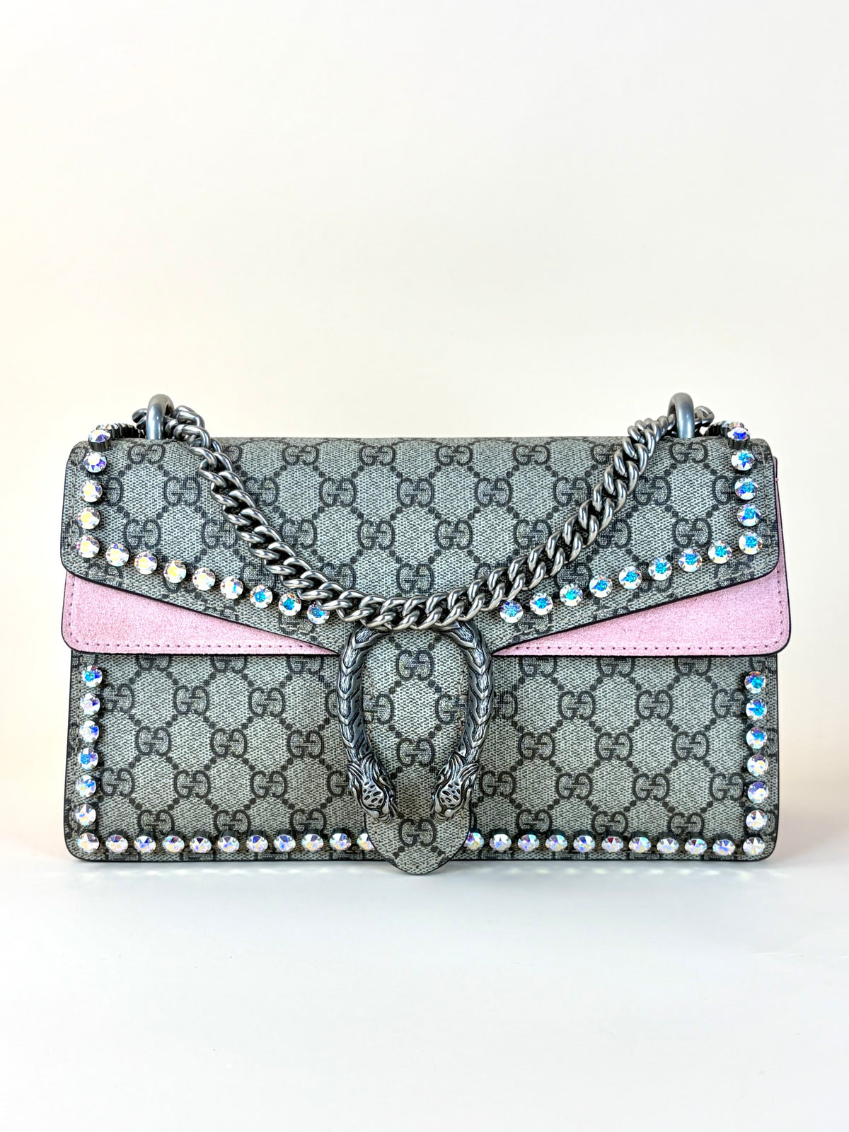 Gucci GG Supreme monogram suede crystal small Dionysus beige ebony light peonia
