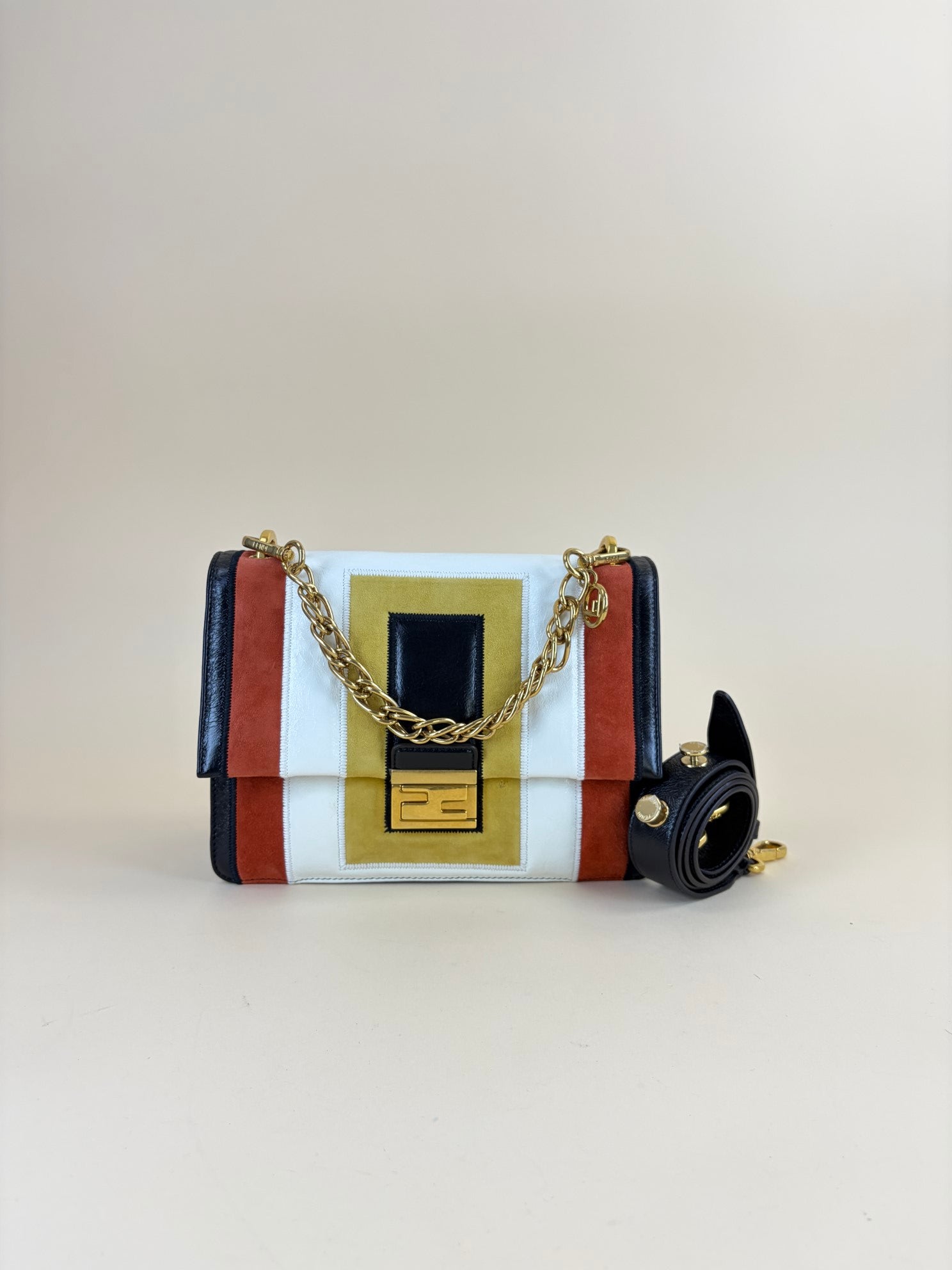 Fendi quilted leather multi color leather suede kan u