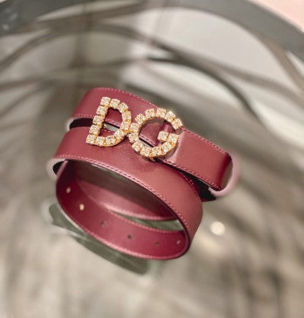 Dolce & Gabbana Burgundy DG Crystal Belt 36-Belt-Dolce & Gabbana-The Closet Egypt