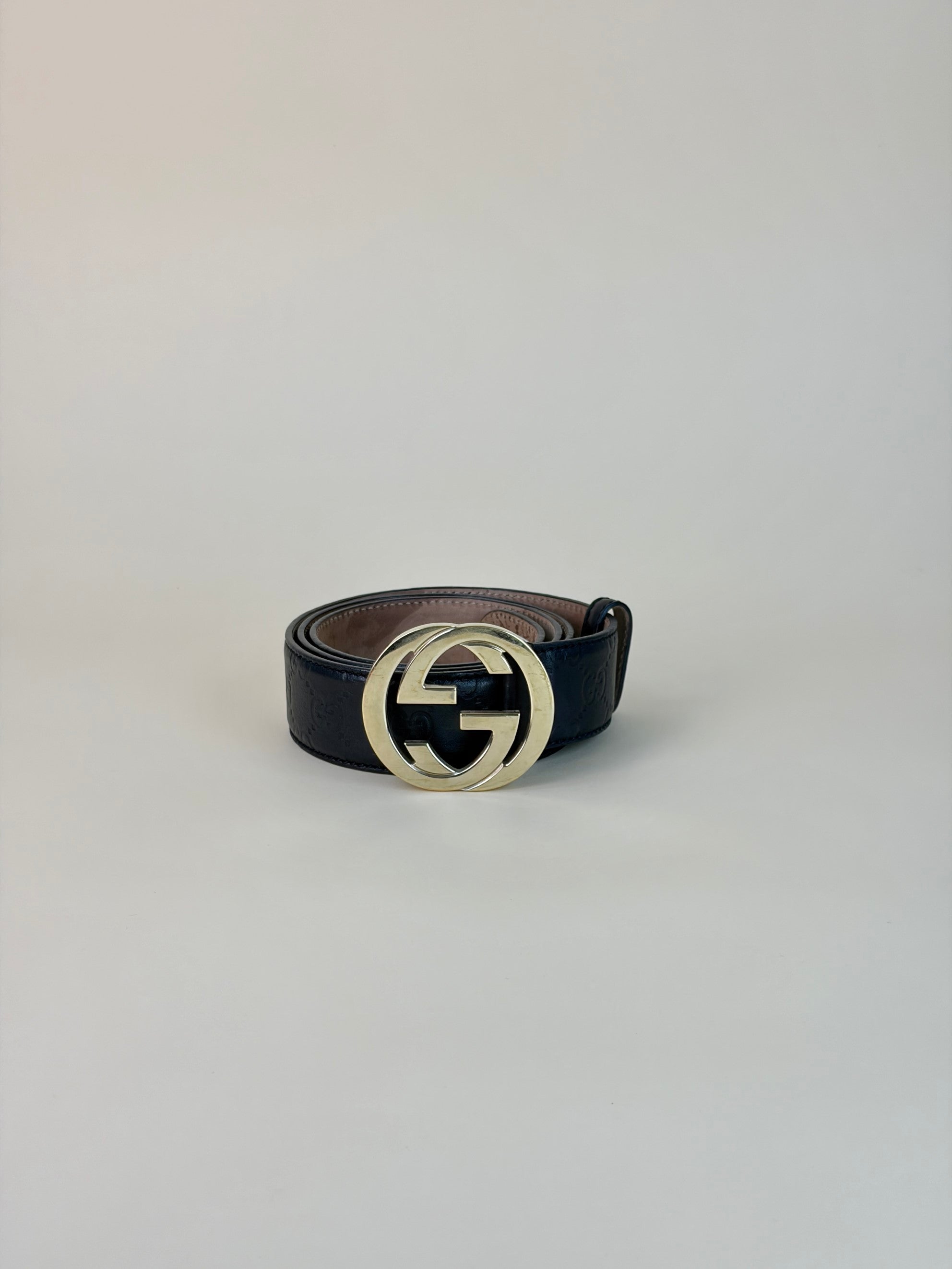 Gucci black GG guccissima leather Interlocking g buckle Belt