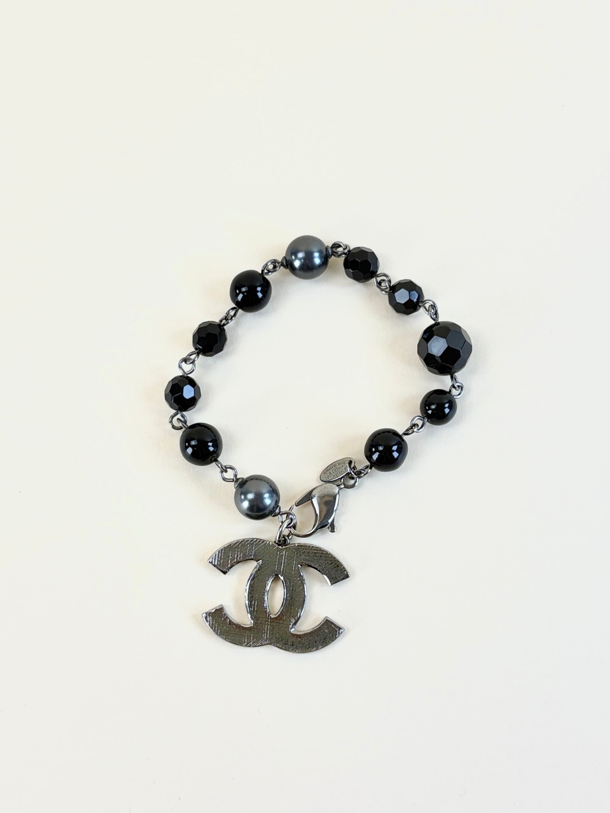 Chanel Black Beaded Link CC Pearl Bracelet