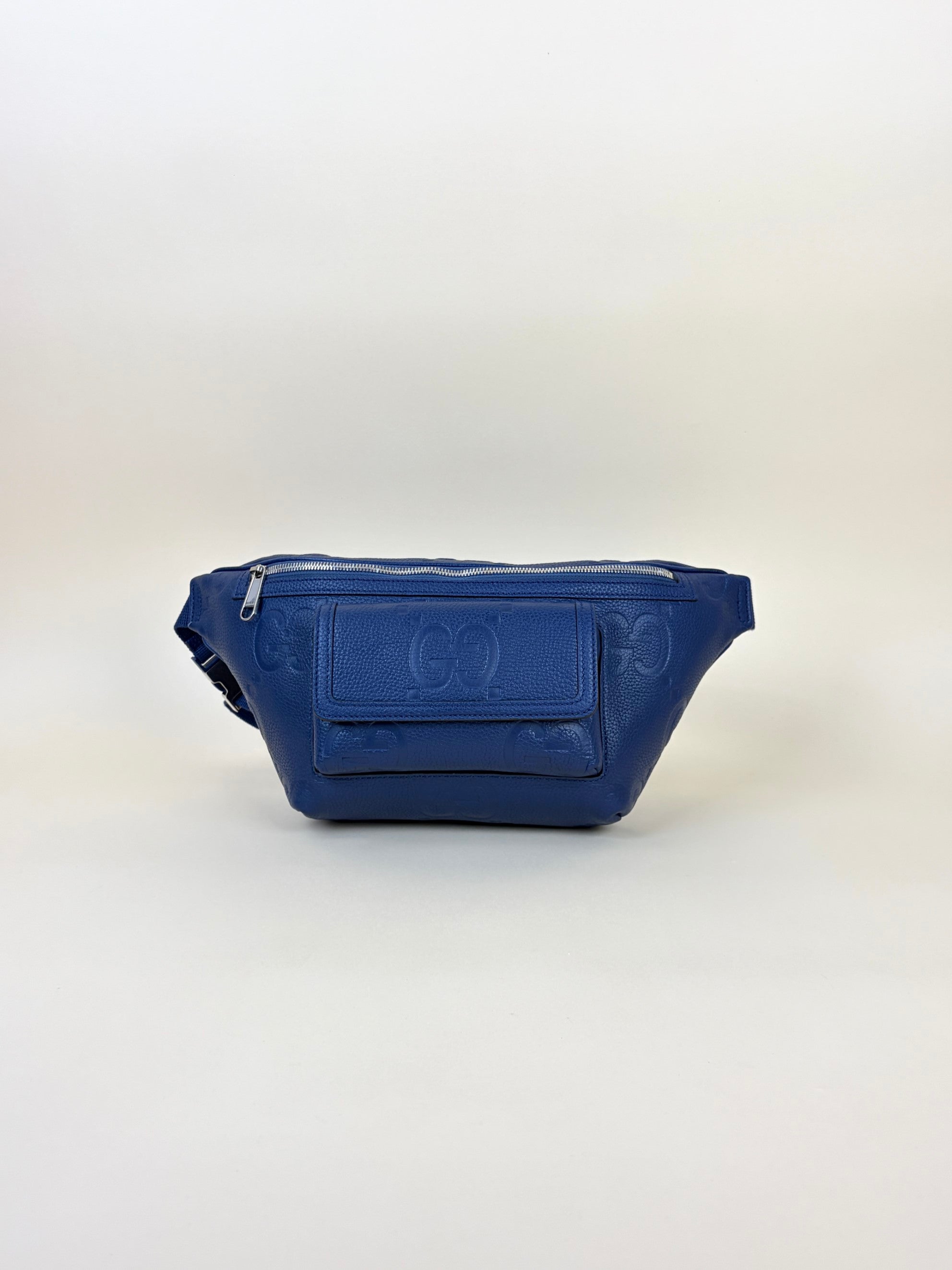 Gucci Blue Embossed Piuma Jumbo GG Pocket Bag