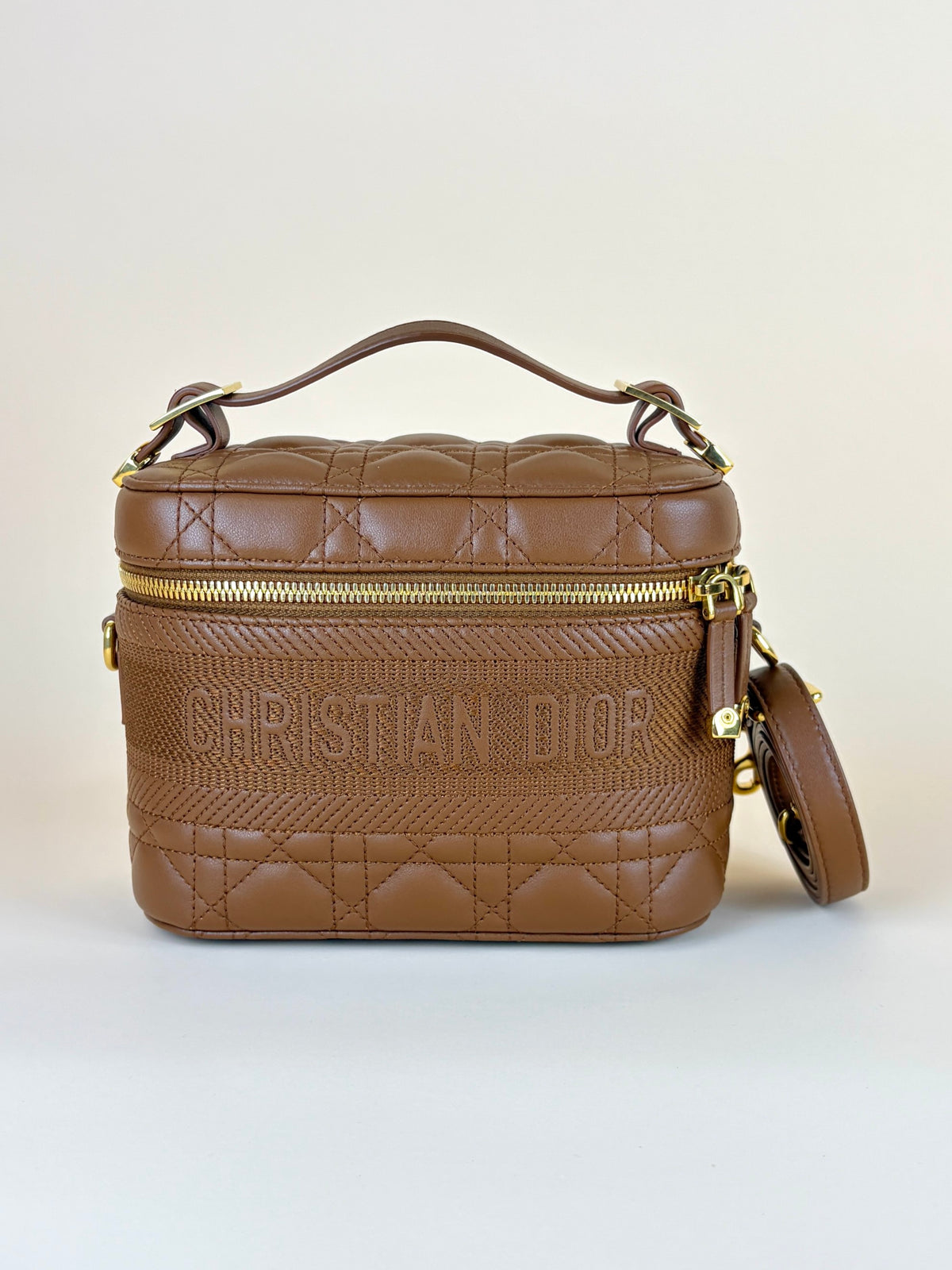 DIOR congnac lambskin cannage small dior travel vanitty case