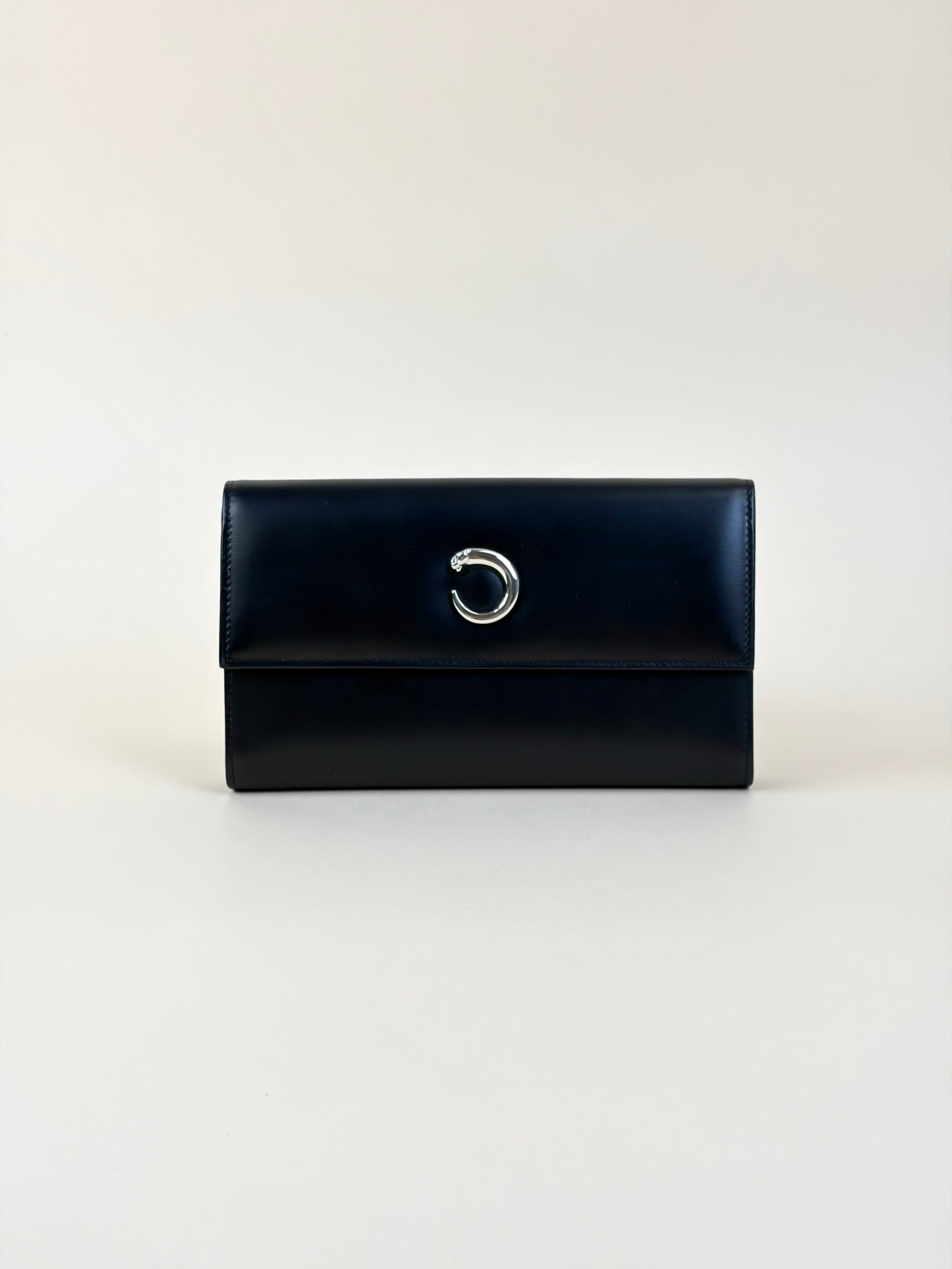 Cartier black panther long flap wallet trifold
