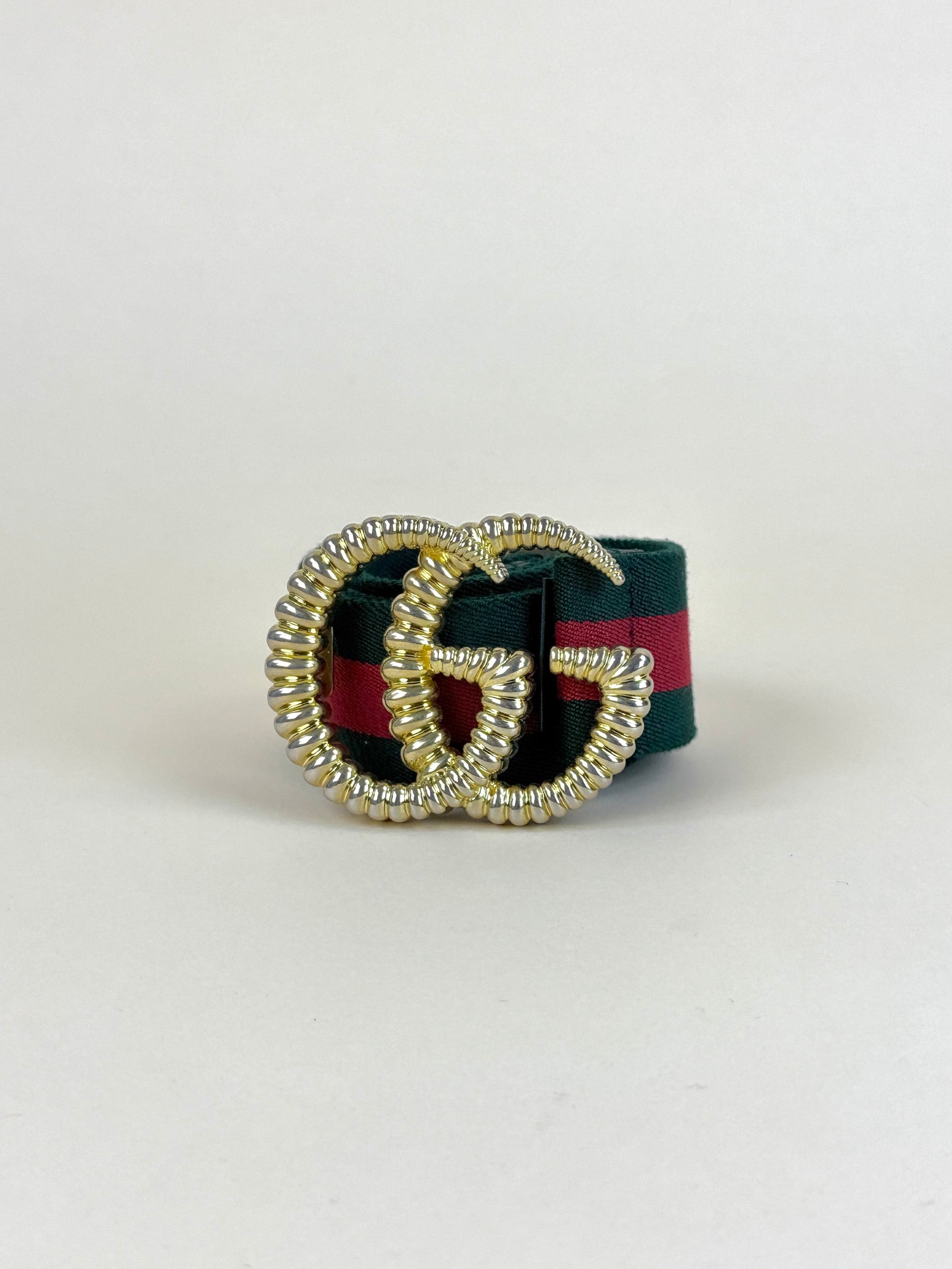 Gucci Bicolor Web Elastic Torchon Double G Buckle Belt 28