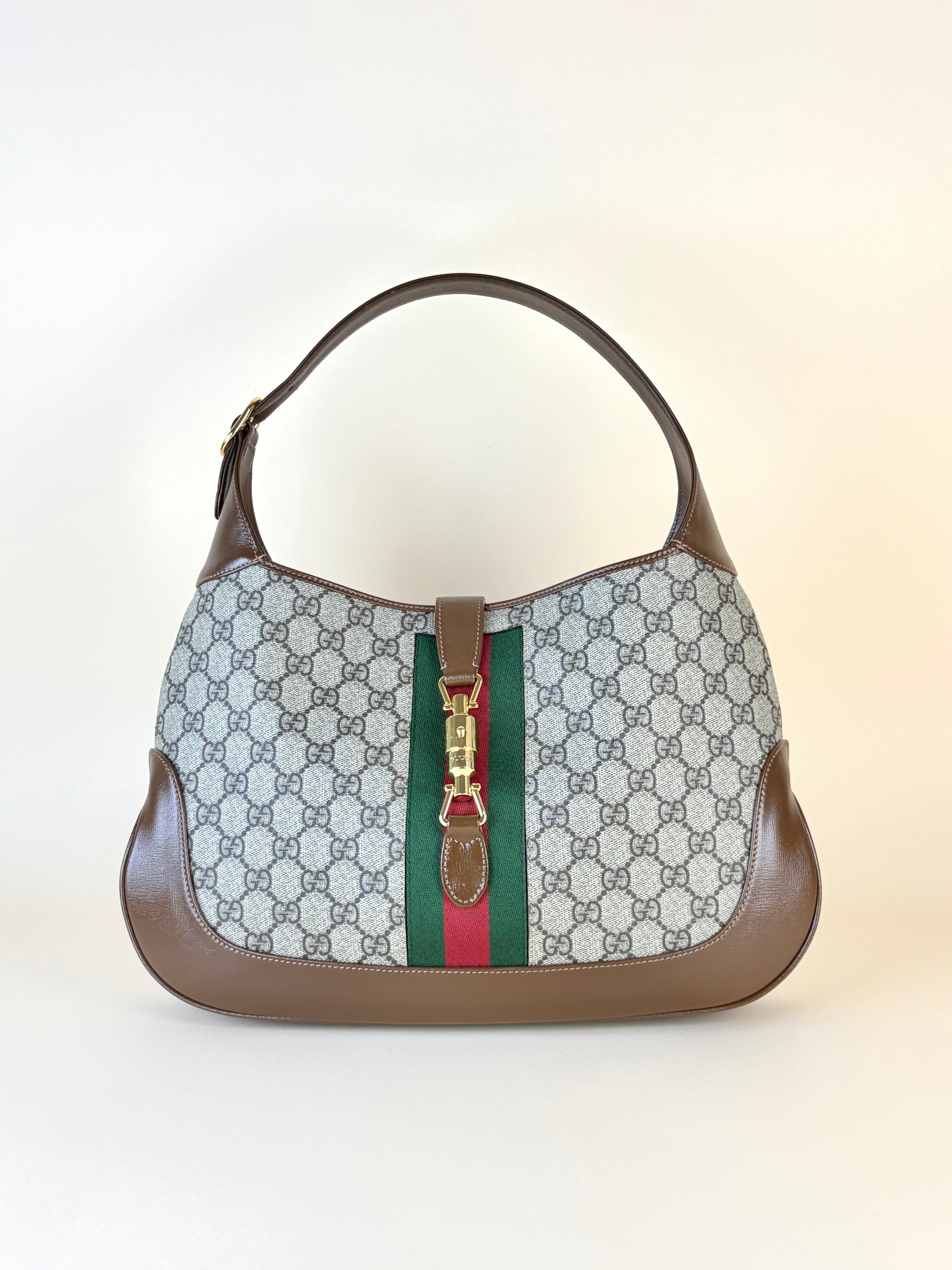 Gucci brown calfskin gg supreme monogram canvas Jackie medium hobo bag
